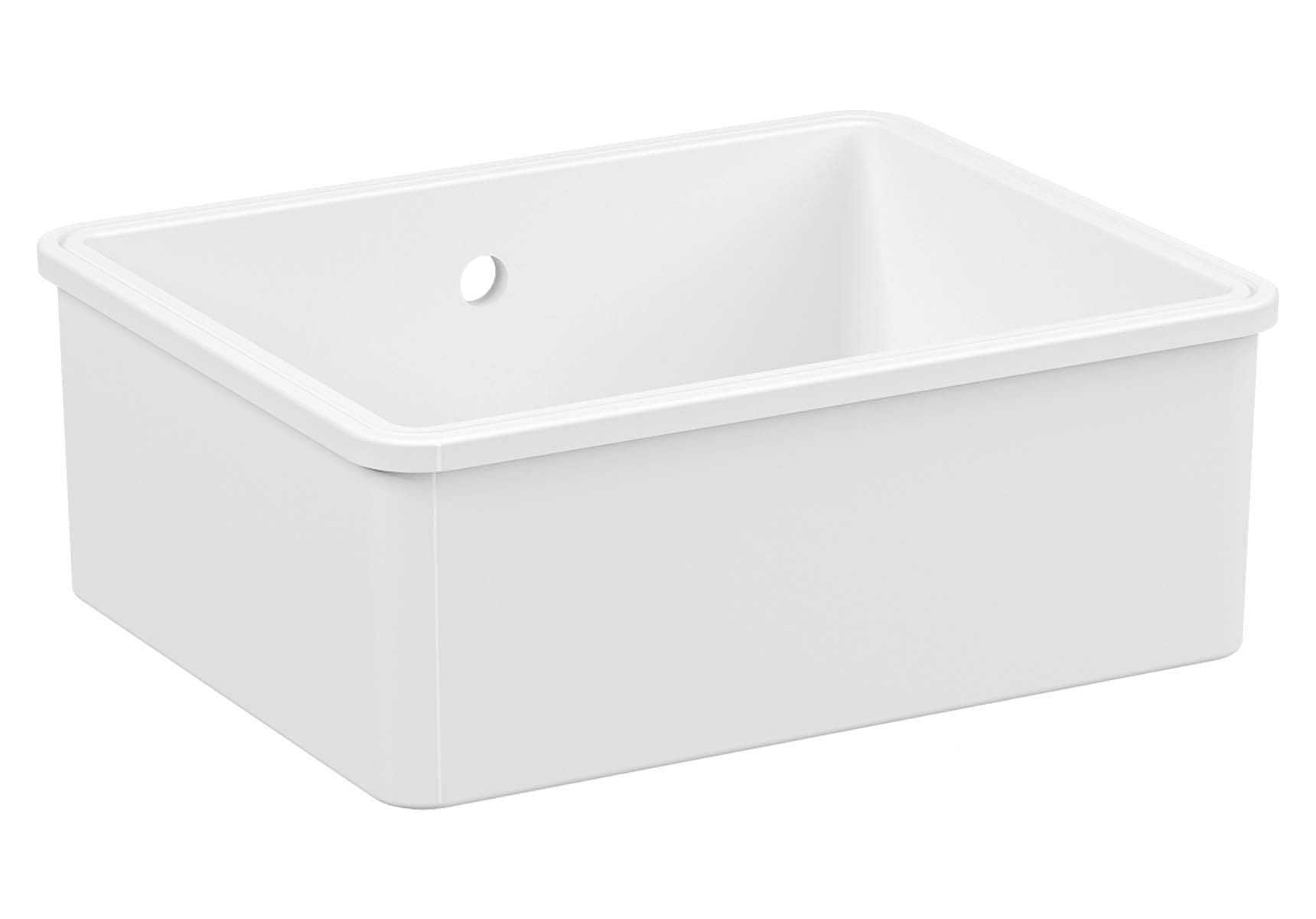 Undercounter Sink, 55 cm, 1 bowl, without tap hole, with overflow hole, white