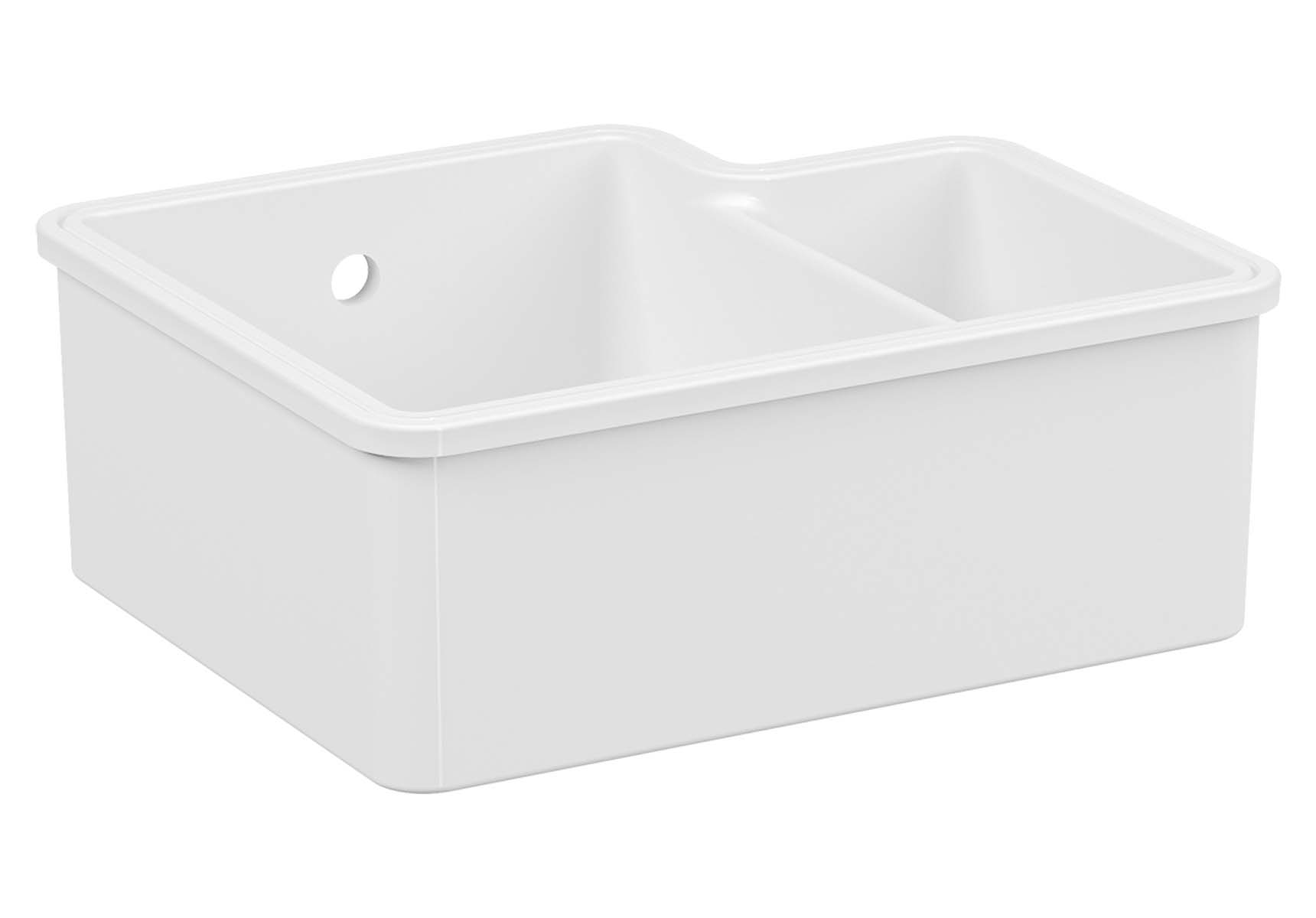 Undercounter Sink, 55 cm, 1.5 bowl, without tap hole, with overflow hole, white