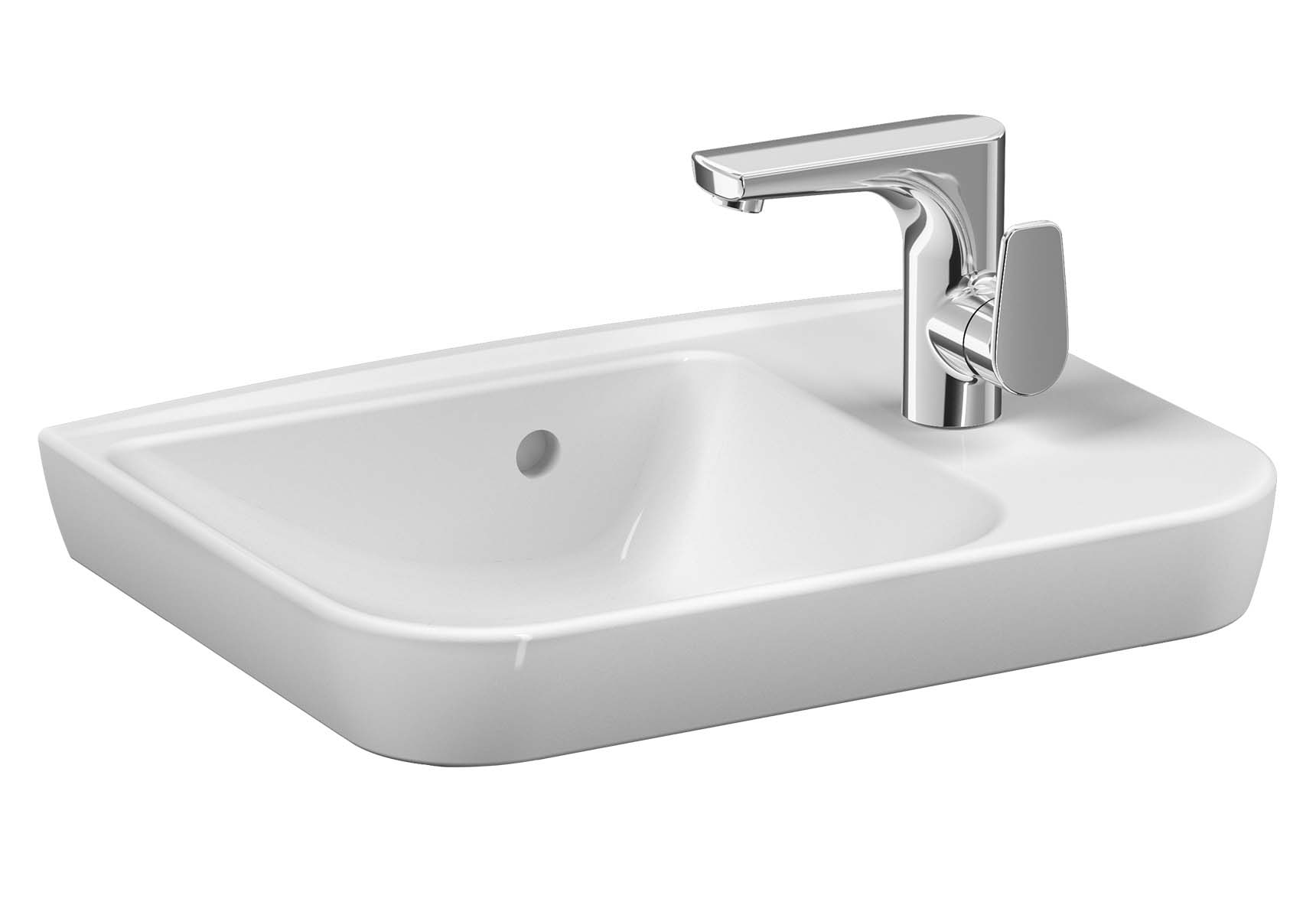 Sento Compact basin, 50x35 cm, one tap hole right, with overflow hole, for countertop use
