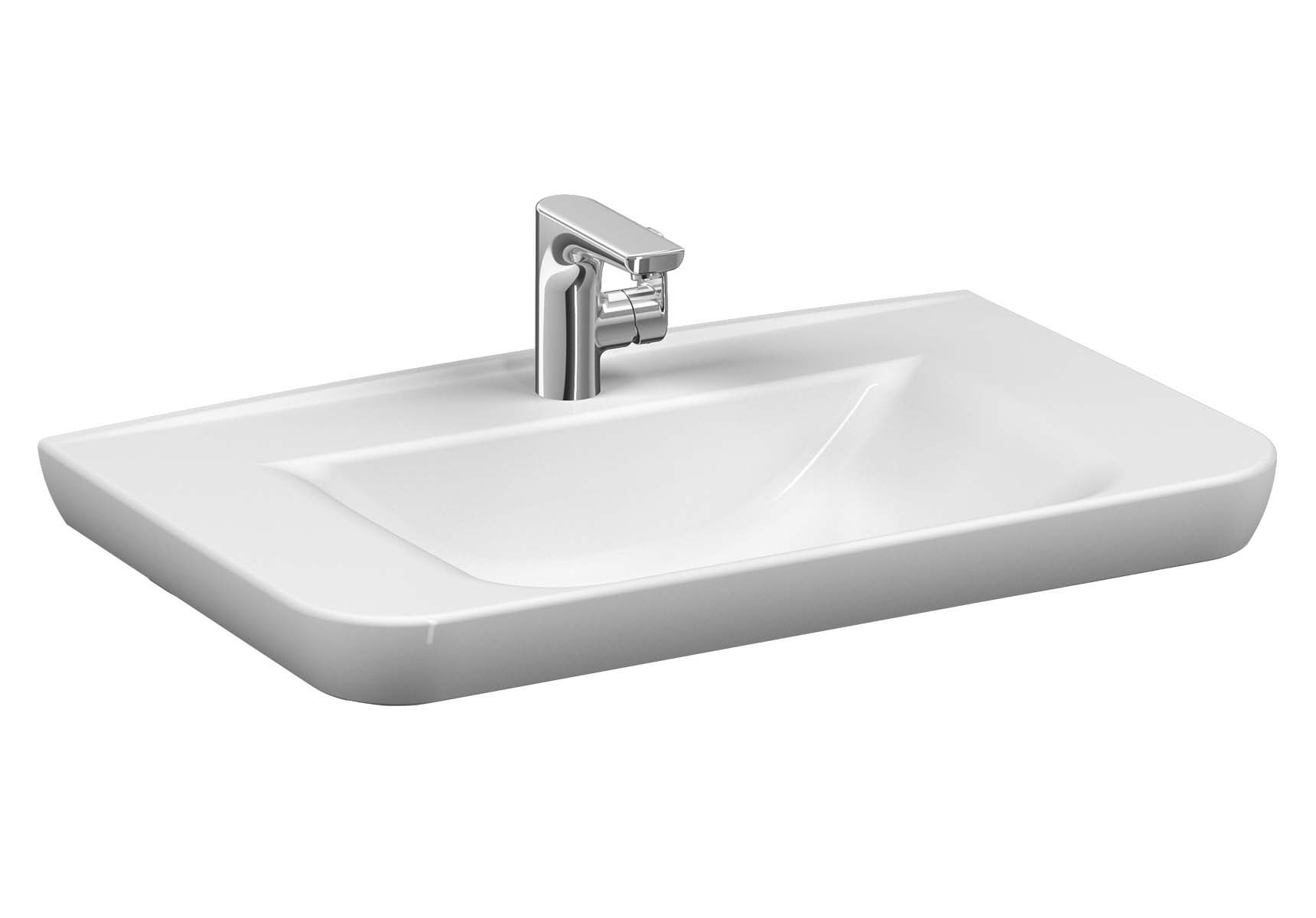 Sento Vanity basin, 80 cm, with one tap hole, with overflow hole, white