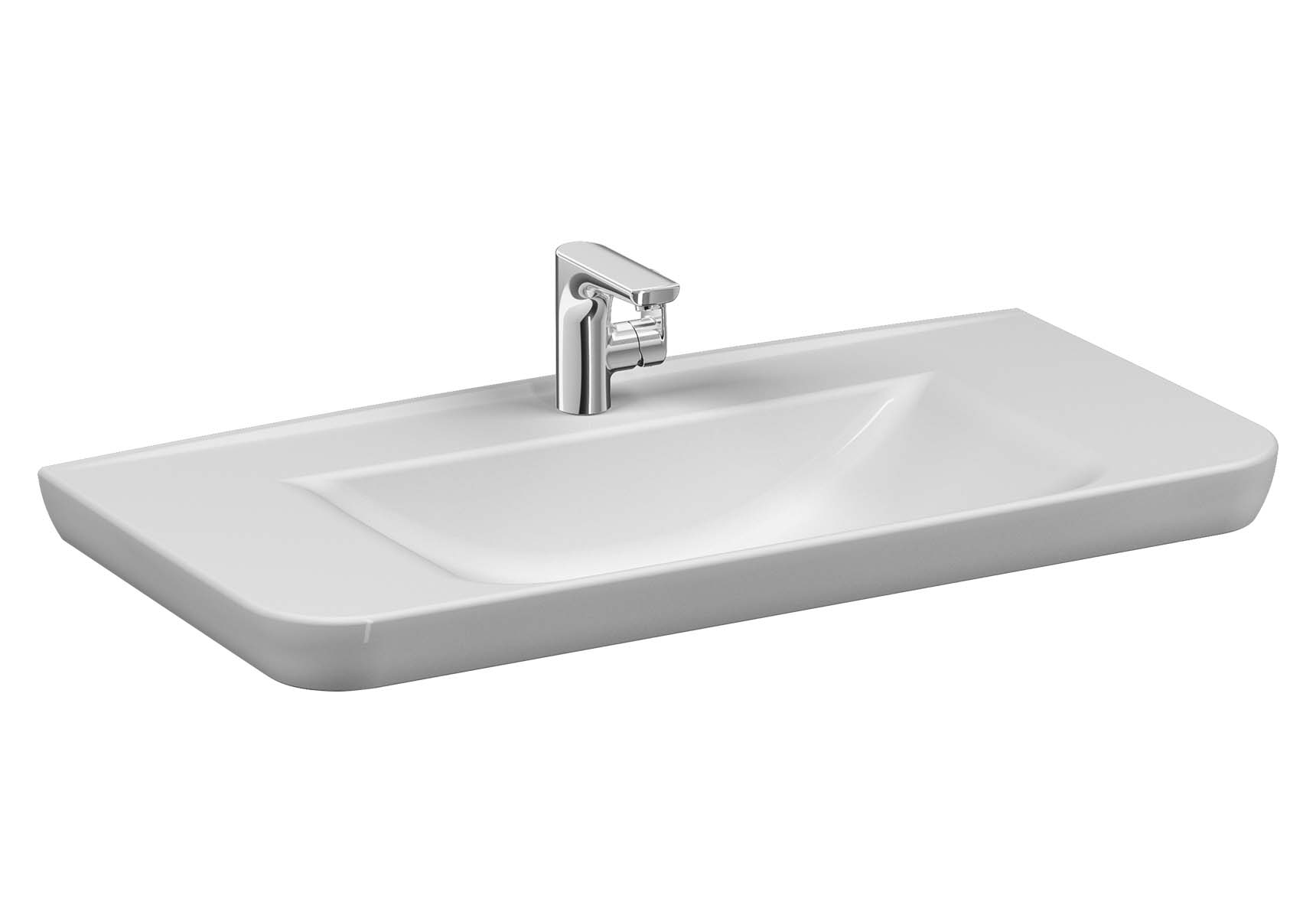 Sento Vanity basin, 100 cm, with one tap hole, with overflow hole, white