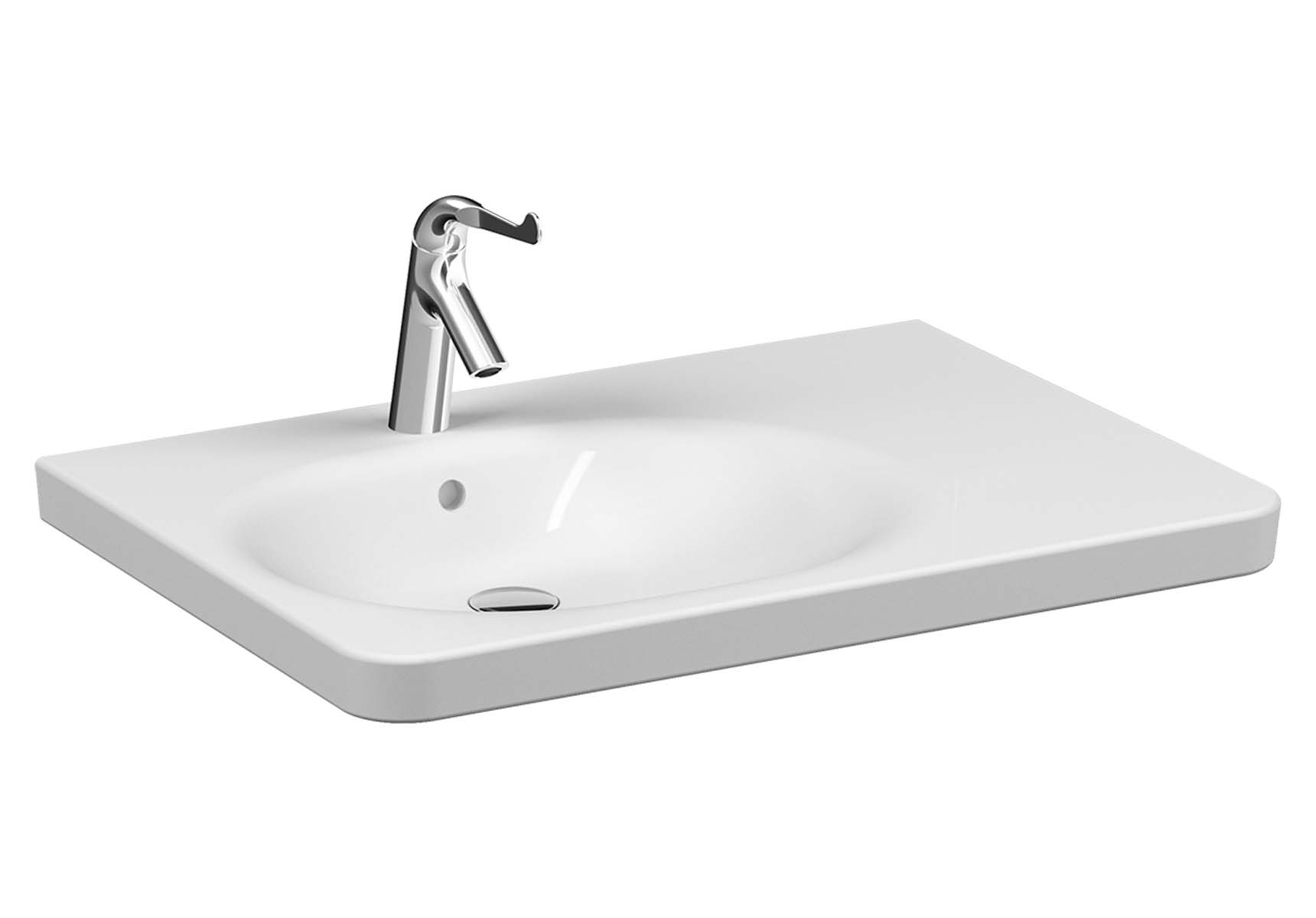 Special Need's Asymmetrical washbasin, 80 cm, with one tap hole, with overflow hole , white