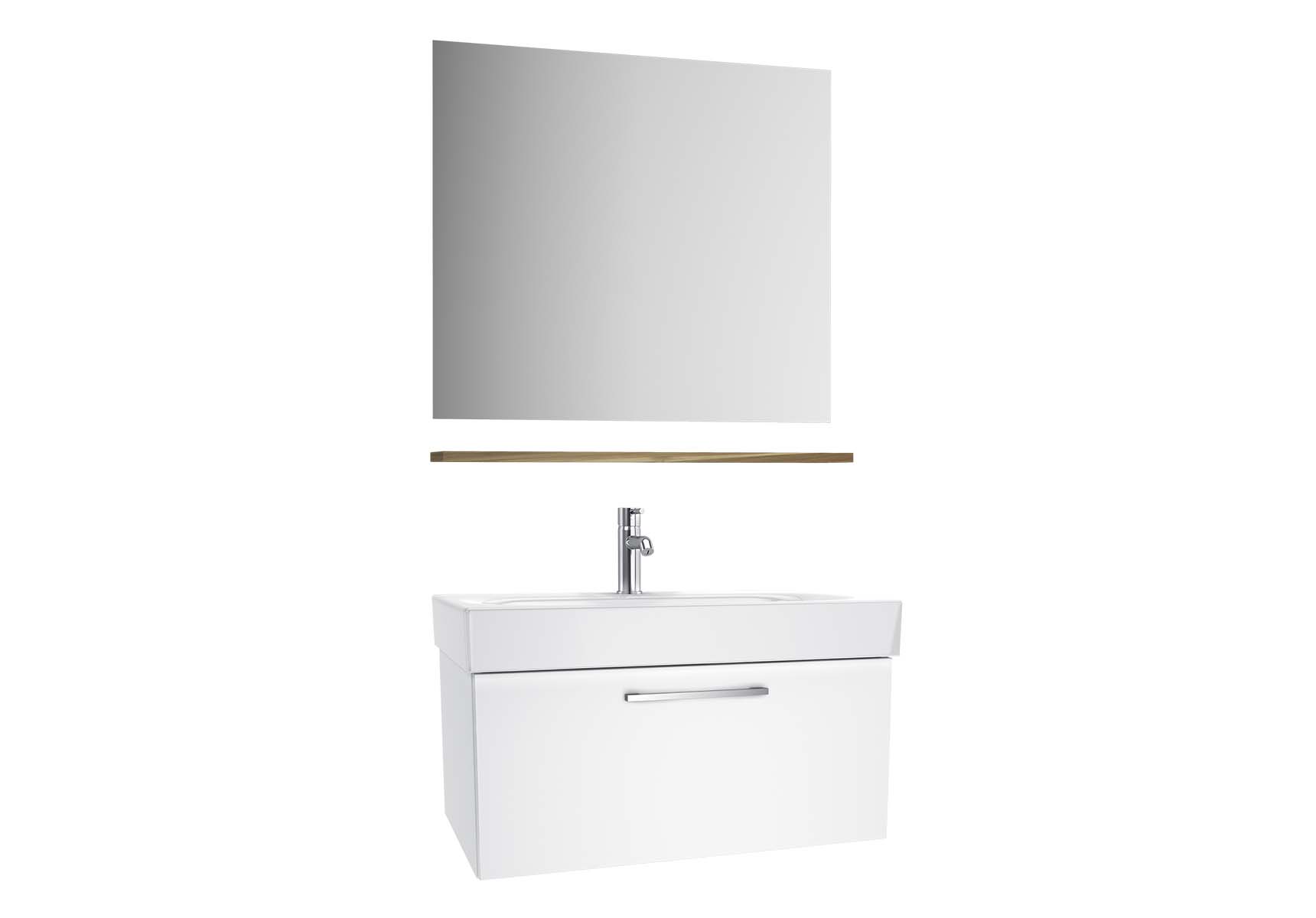 Optima Washbasin unit with drawer, 80 cm (washbasin unit + shelf + mirror)