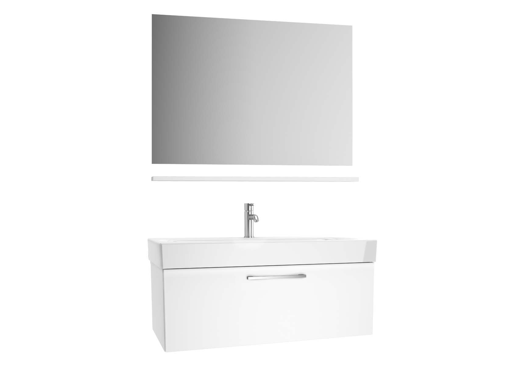 Optima Washbasin unit with drawer, 100 cm (washbasin unit + shelf + mirror)