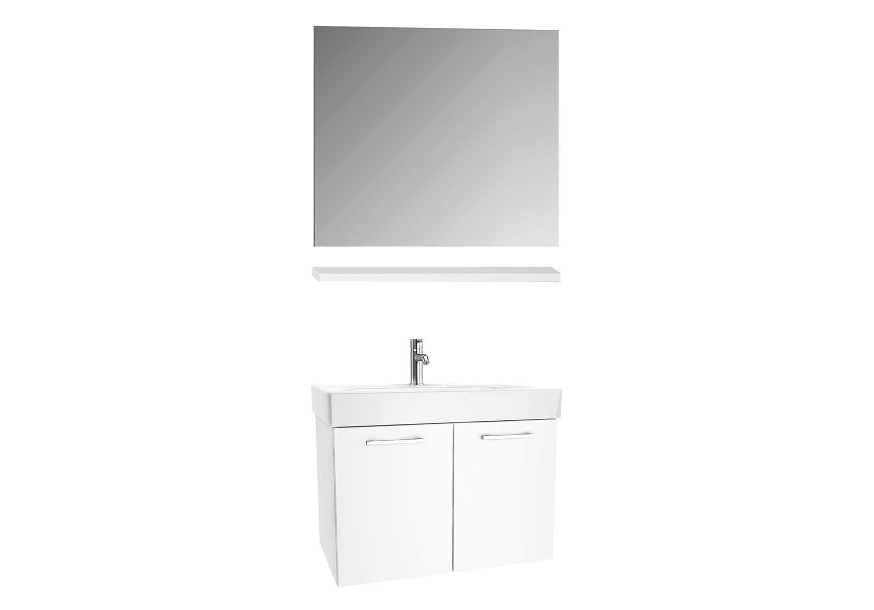 Optima Washbasin unit with doors 80 cm (washbasin unit + shelf + mirror)