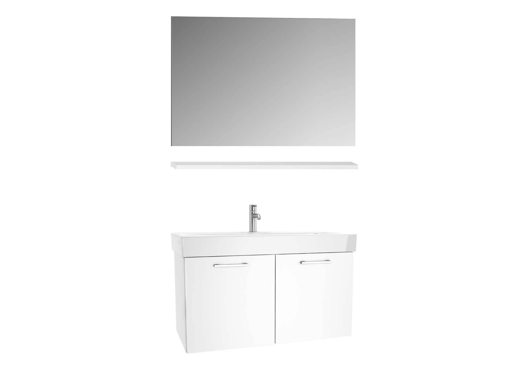 Optima Washbasin unit with doors 100 cm (washbasin unit + shelf + mirror)