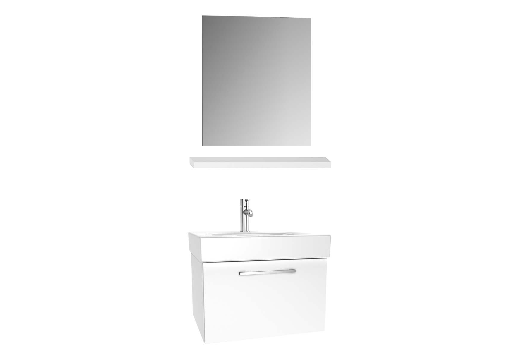 Optima Washbasin unit, w/drw, 60 cm + wb + shelf + classic mirror, HG White