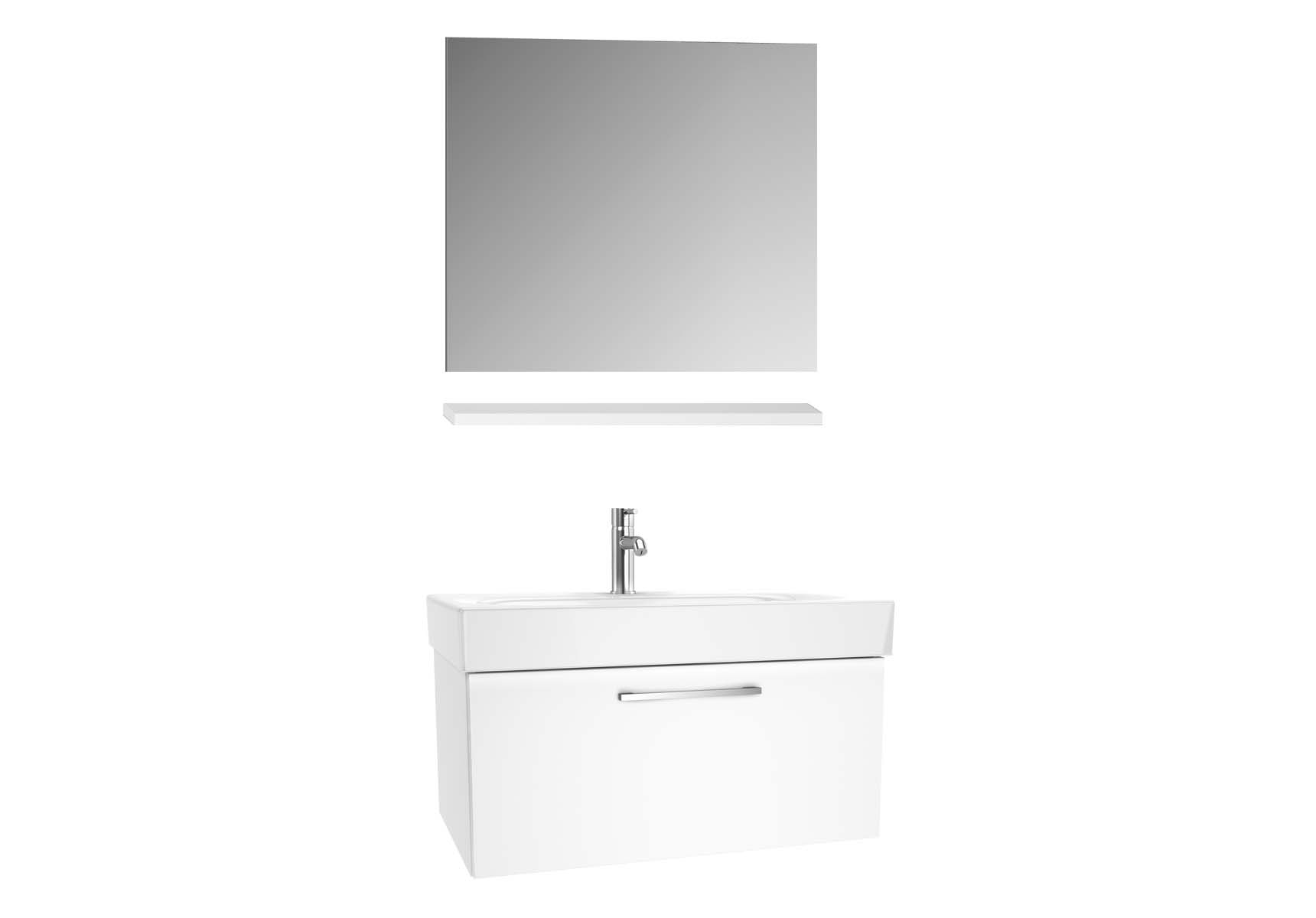 Optima Washbasin unit, w/drw, 80 cm + wb + shelf + classic mirror, HG White