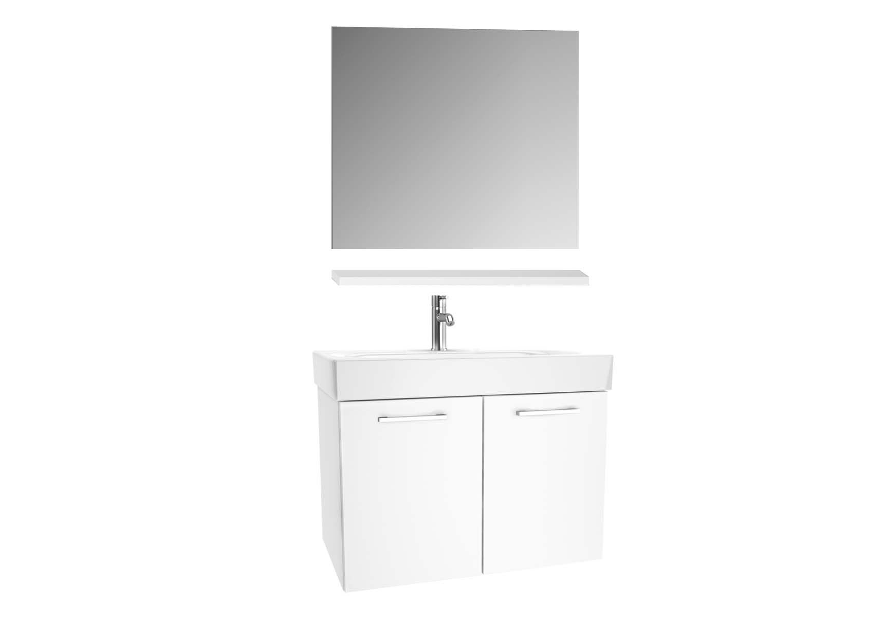 Optima Washbasin unit, w/doors, 80 cm + wb + shelf + classic mirror, HG White