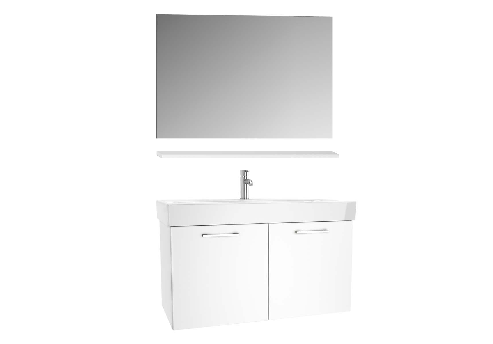 Optima Washbasin unit, w/doors, 100 cm + wb + shelf + classic mirror, HG White