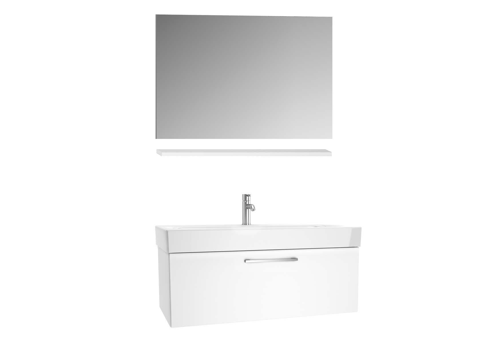 Optima Washbasin unit, w/drw, 100 cm + wb + shelf + classic mirror, Light Oak