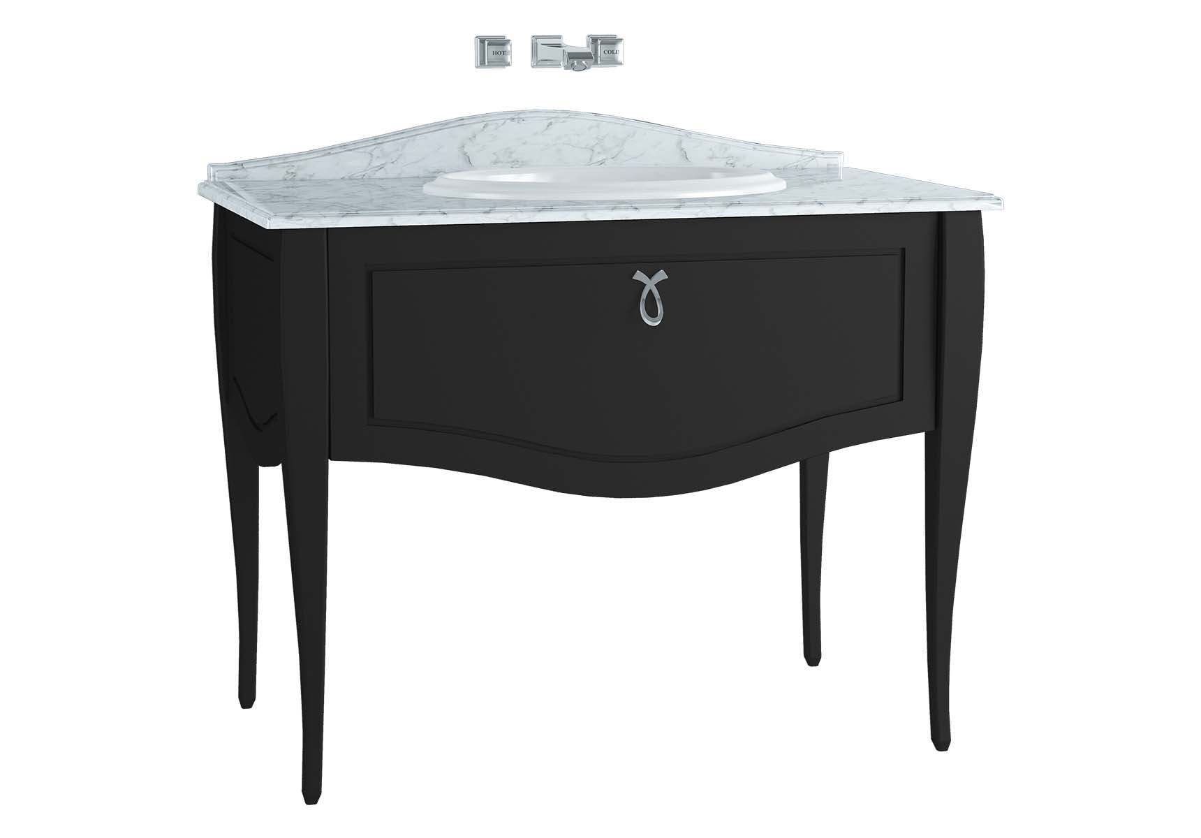 Elegance Washbasin Unit, 100 cm, with countertop washbasin, with marble without faucet hole, white handle, Matte White