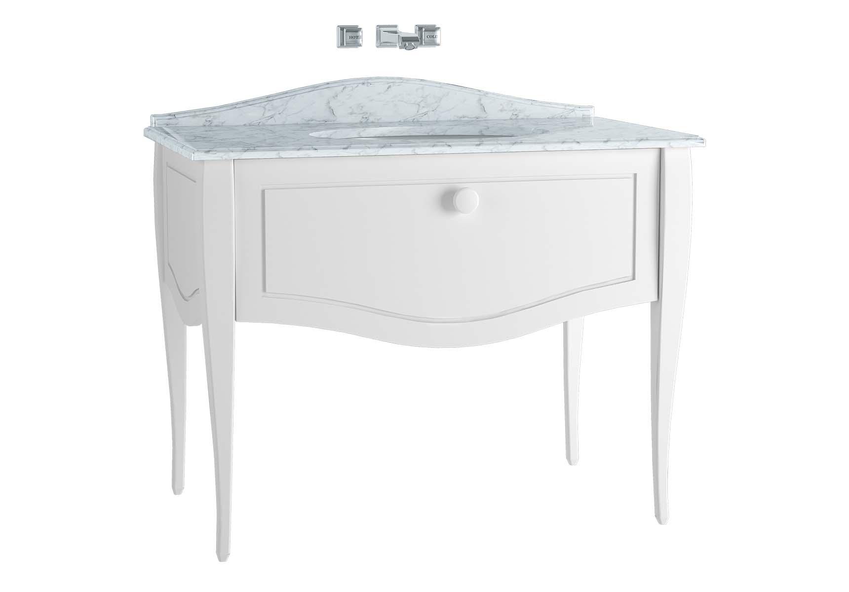 Elegance Washbasin Unit, 100 cm, with undercounter washbasin, with marble without faucet hole, white handle, Matte White
