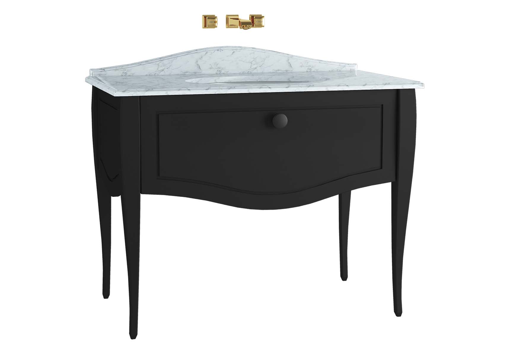 Elegance Washbasin Unit, 100 cm, with undercounter washbasin, with marble without faucet hole, black handle, Matte Black