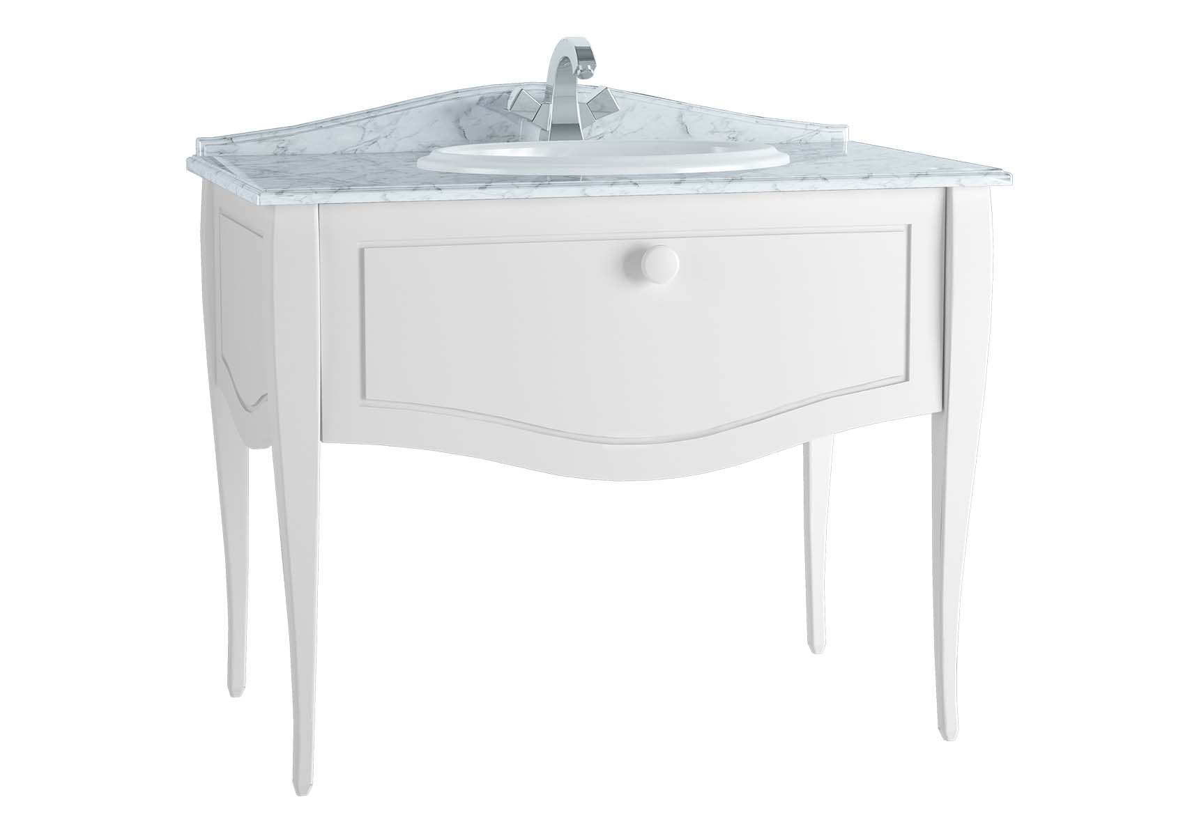 Elegance Washbasin Unit, 100 cm, with countertop washbasin, with marble with 1 faucet hole, white handle, Matte White