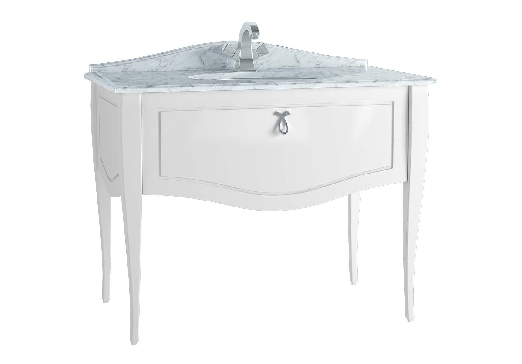 Elegance Washbasin Unit, 100 cm, with undercounter washbasin, with marble with 1 faucet hole, white handle, Matte White