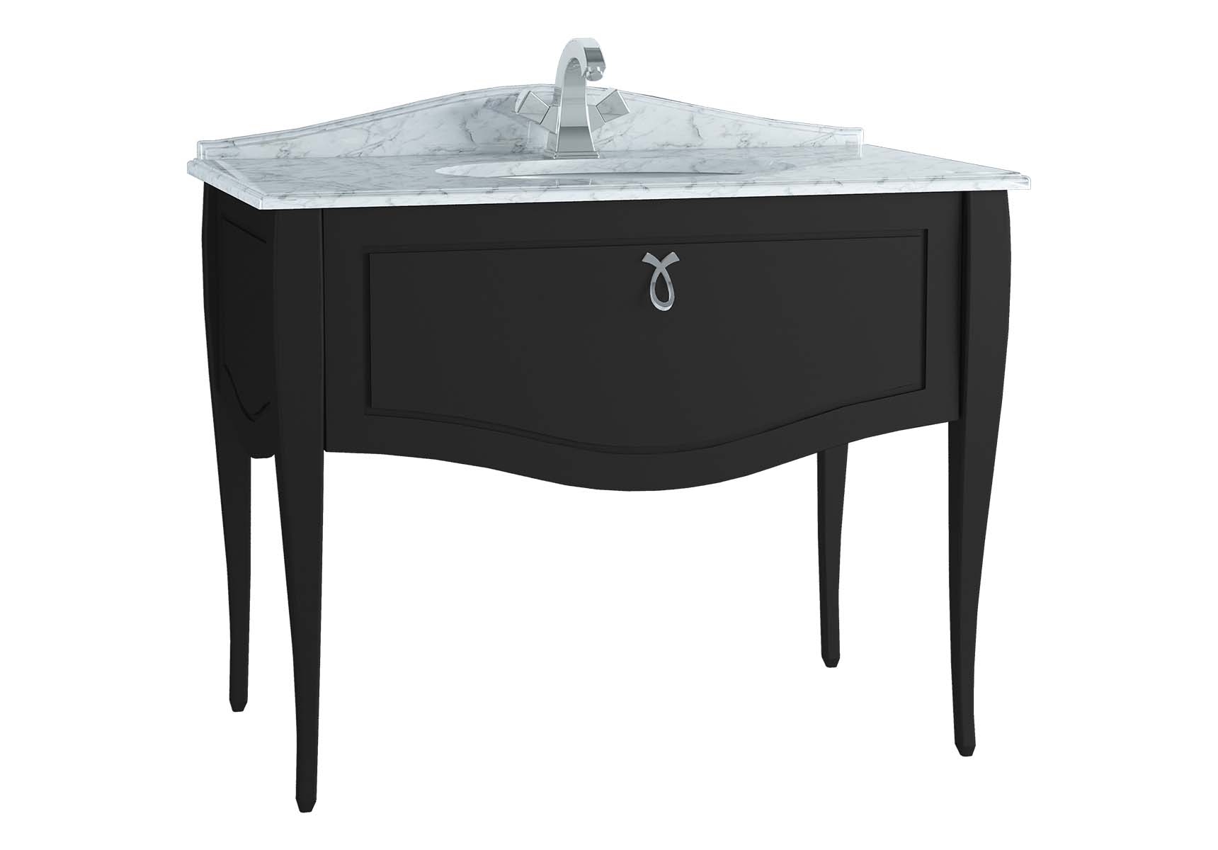 Elegance Washbasin Unit, 100 cm, with undercounter washbasin, with marble with 1 faucet hole, black handle, Matte Black
