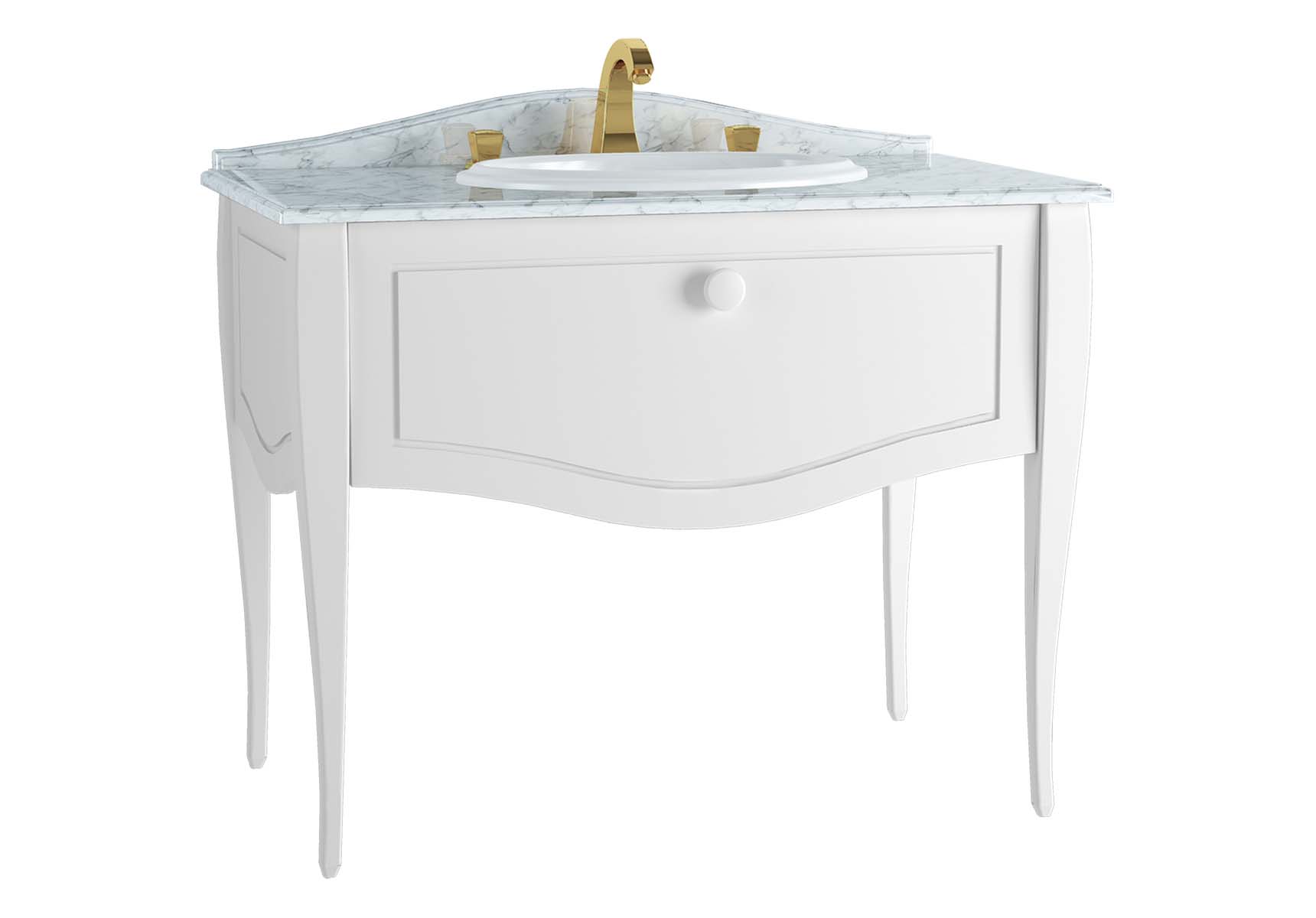 Elegance Washbasin Unit, 100 cm, with countertop washbasin, with marble with 3 faucet holes, white handle, Matte White