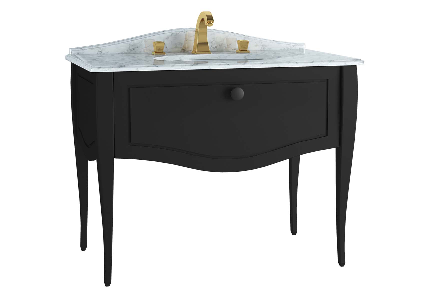 Elegance Washbasin Unit, 100 cm, with undercounter washbasin, with marble with 3 faucet holes, black handle, Matte Black