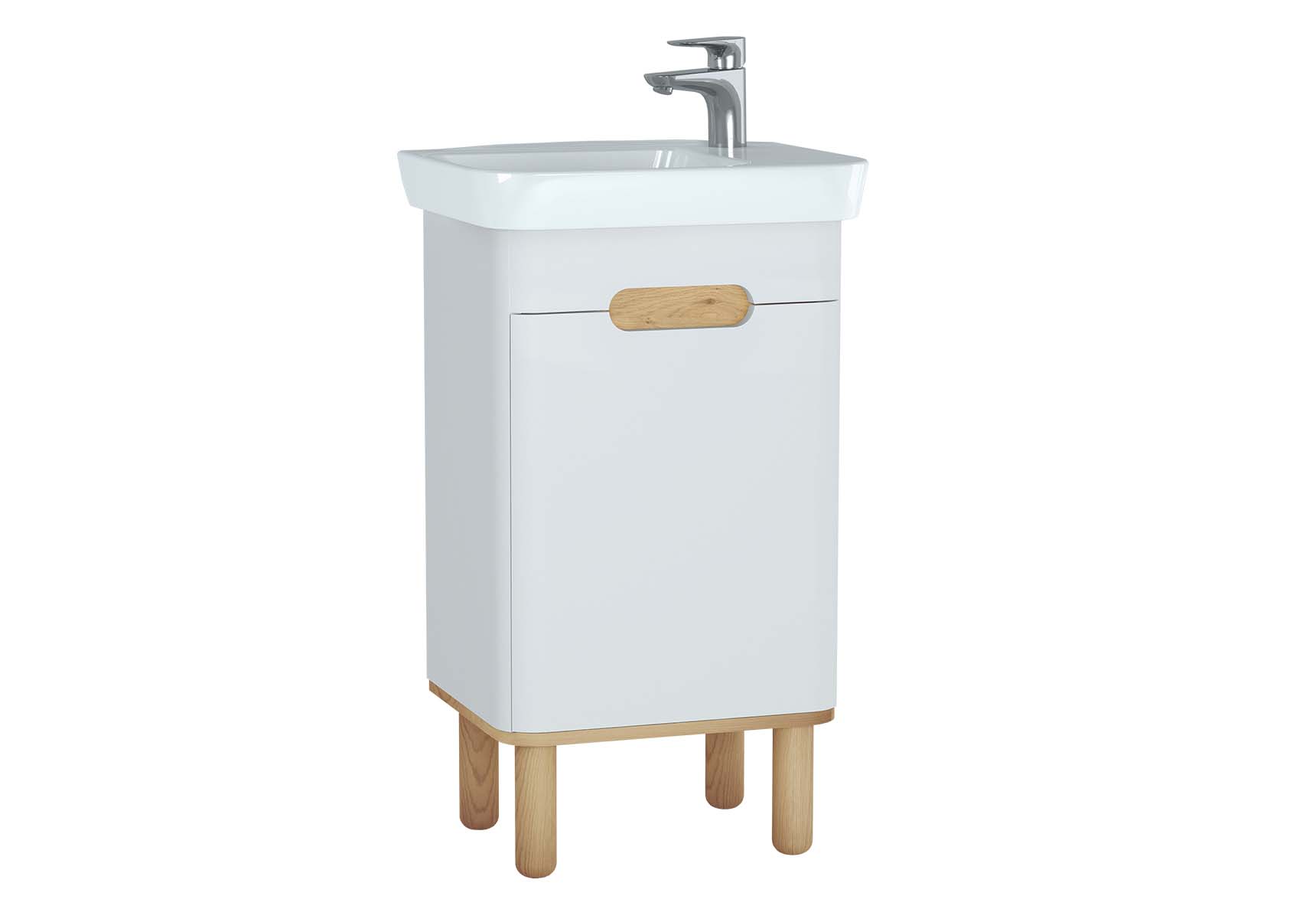 Sento Washbasin Unit, 50 cm, with doors, with legs, Matte White, left