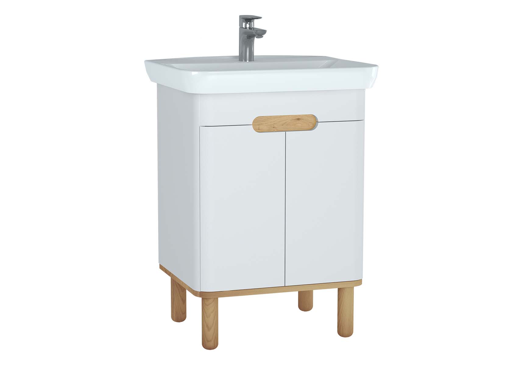 Sento Washbasin Unit, 65 cm, with doors, with legs, Matte White