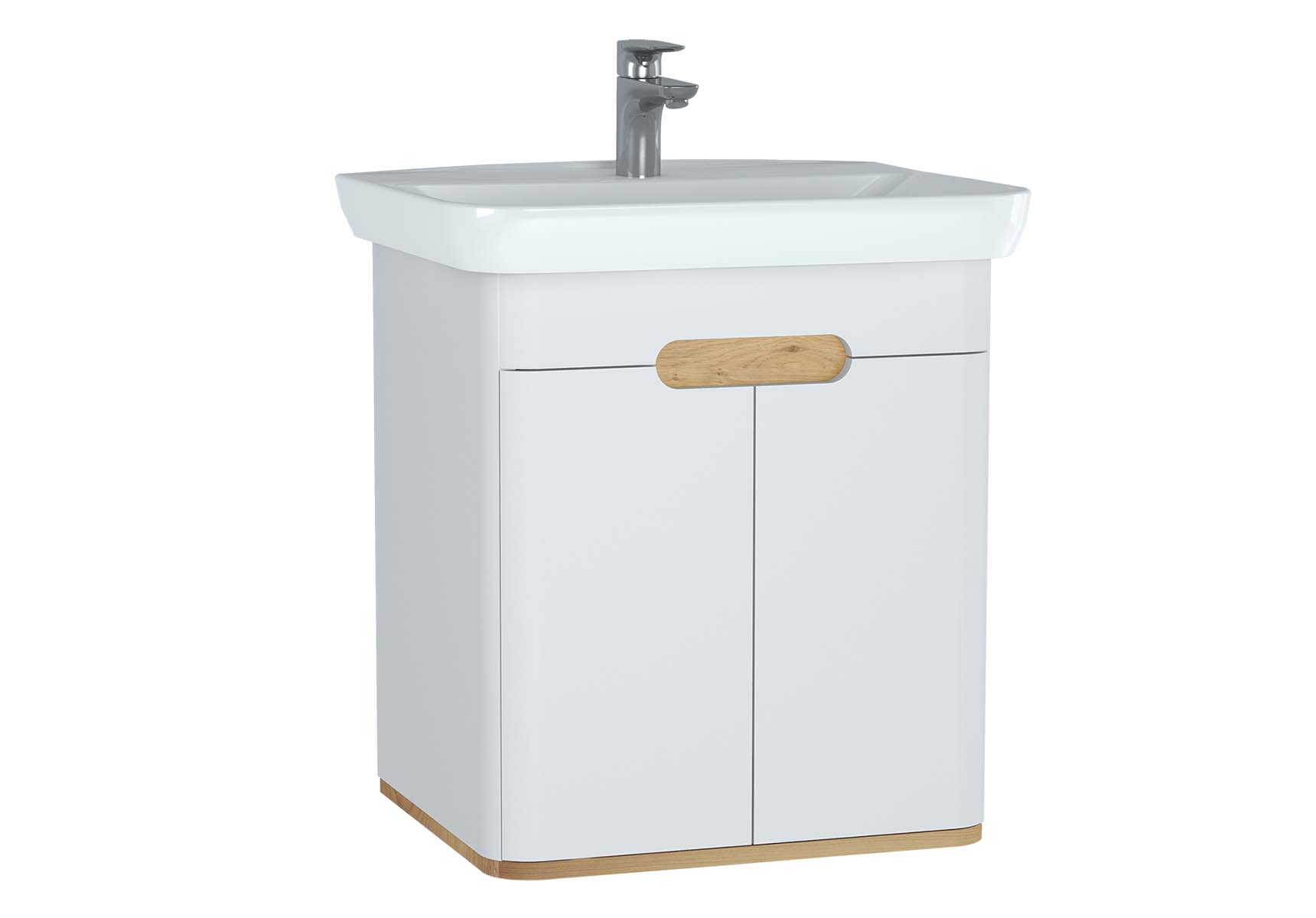 Sento Washbasin Unit, 65 cm, with doors, without legs, Matte White