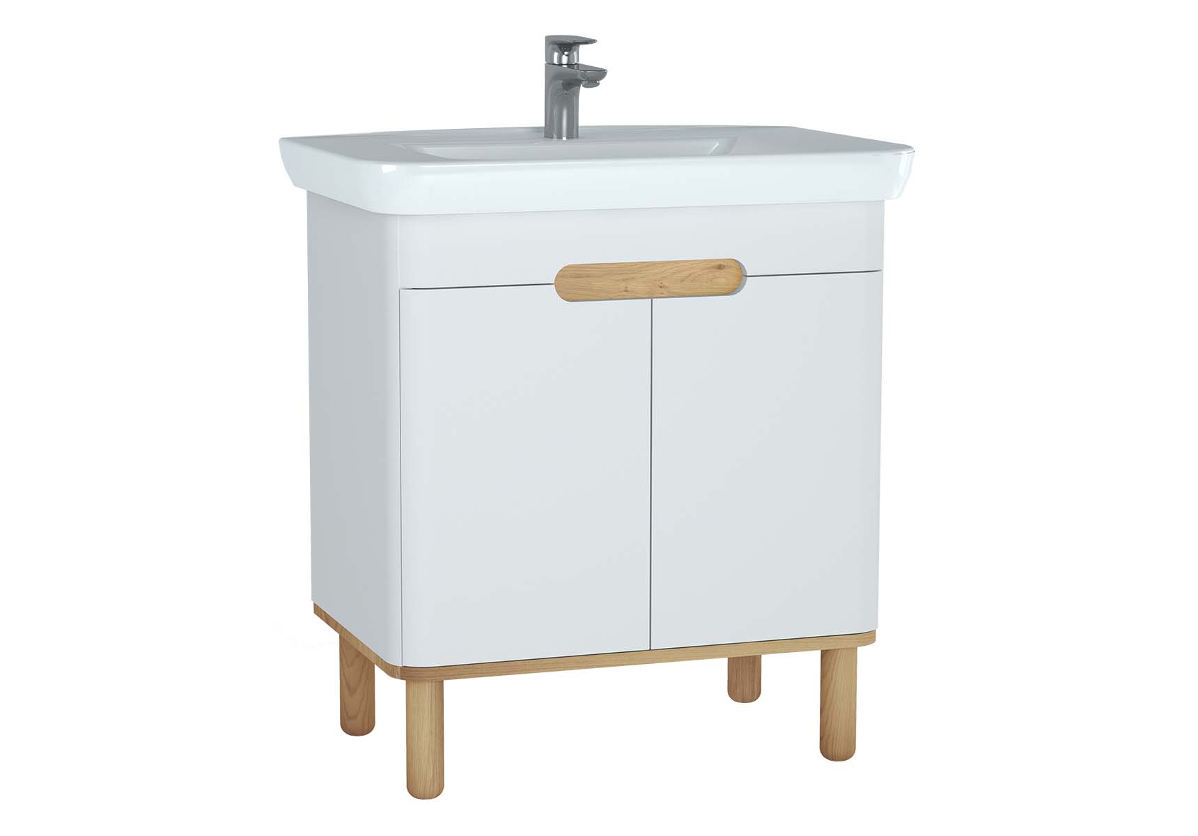 Sento Washbasin Unit, 80 cm, with doors, with legs, Matte White