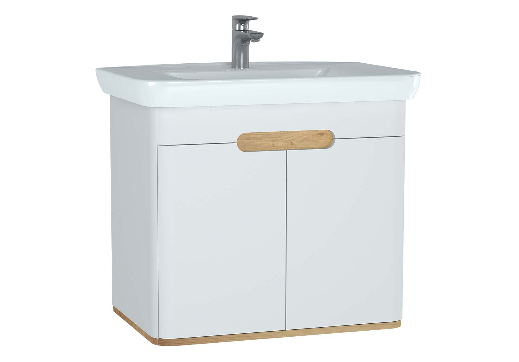 Sento Washbasin Unit, 80 cm, with doors, without legs, Matte White