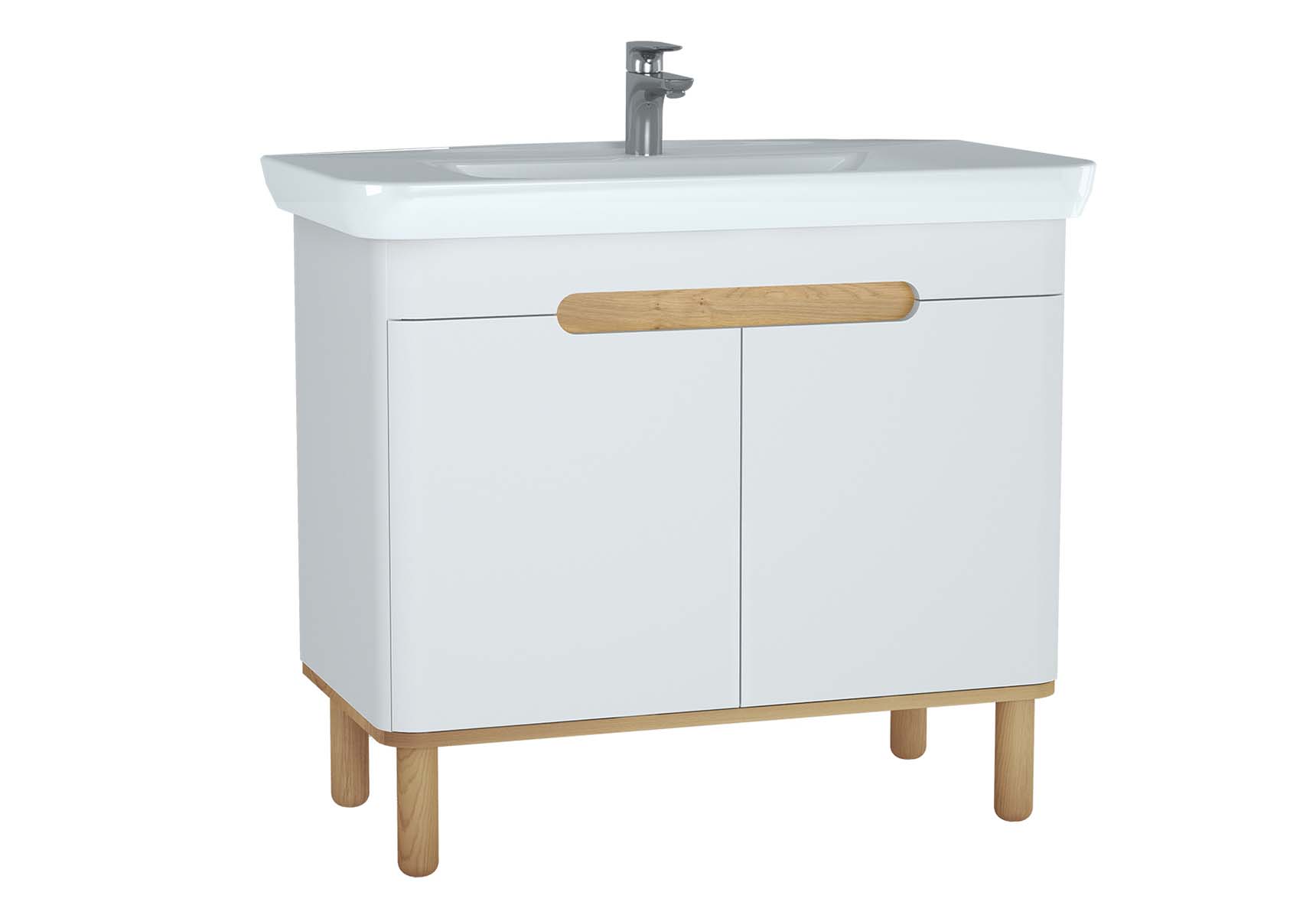 Sento Washbasin Unit, 100 cm, with doors, with legs, Matte White