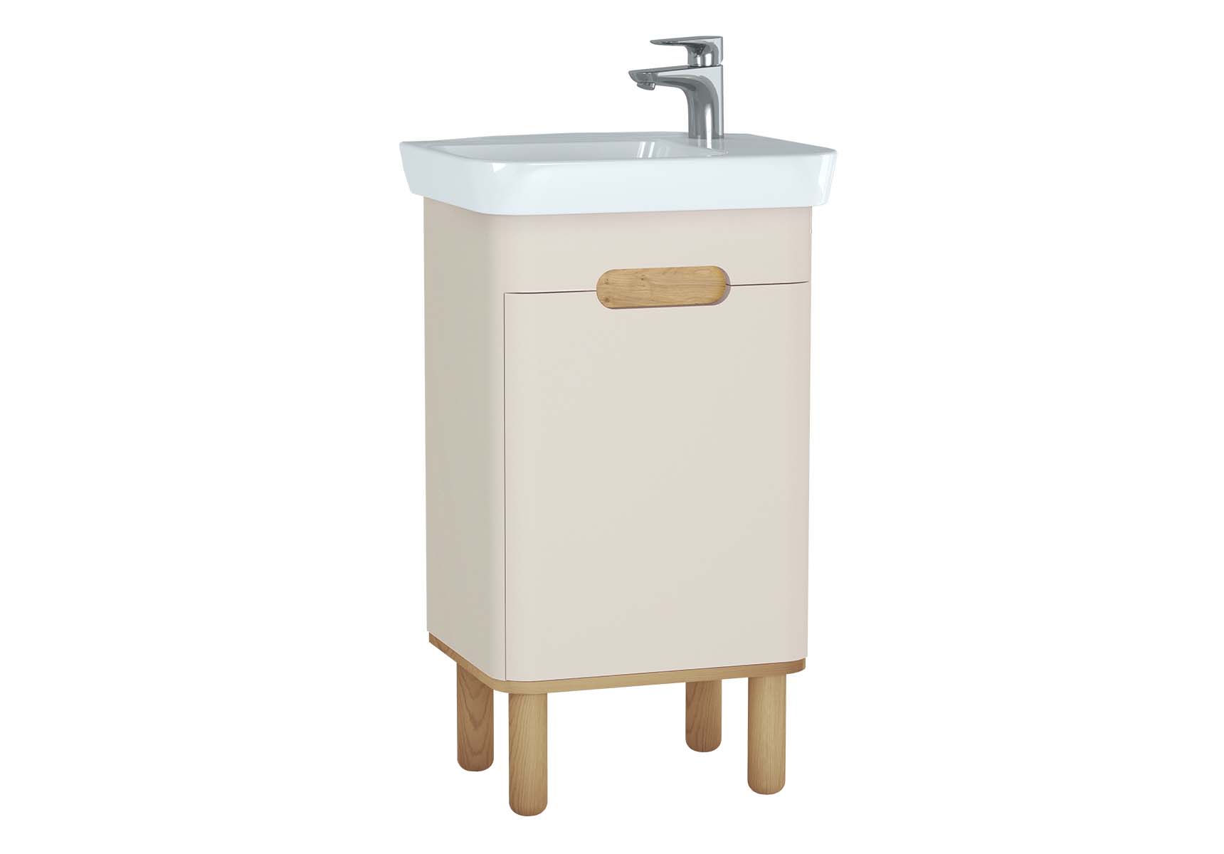 Sento Washbasin Unit, 50 cm, with doors, with legs, Matte Cream, right