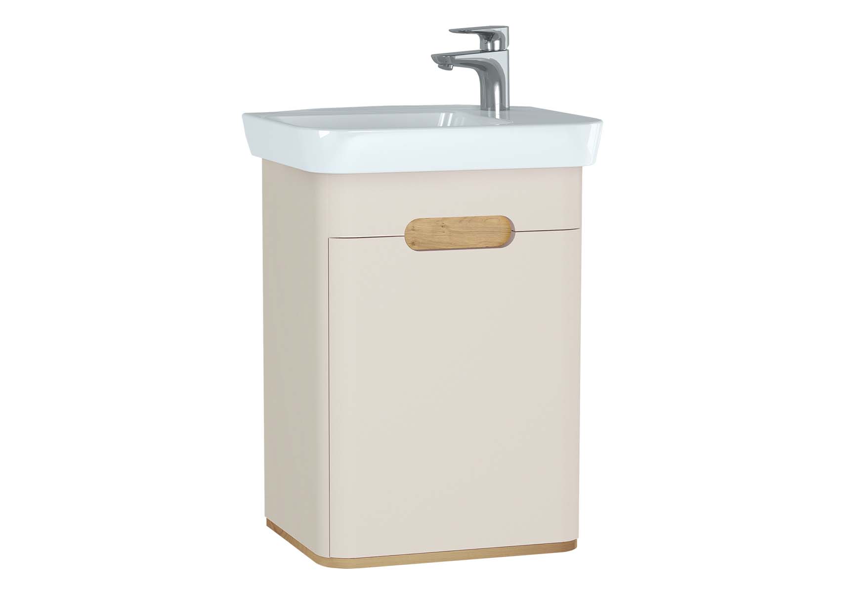 Sento Washbasin Unit, 50 cm, with doors, without legs, Matte Cream, right