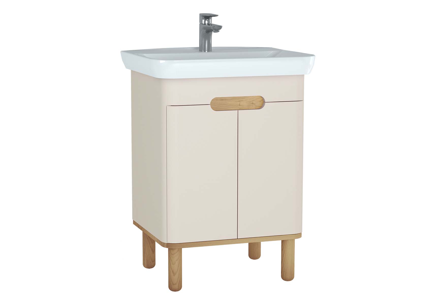 Sento Washbasin Unit, 65 cm, with doors, with legs, Matte Cream