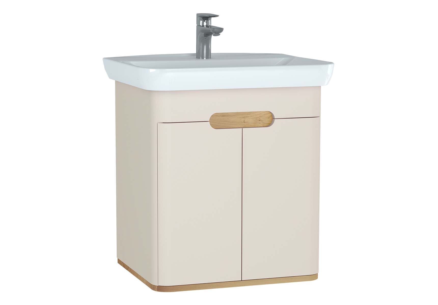 Sento Washbasin Unit, 65 cm, with doors, without legs, Matte Cream