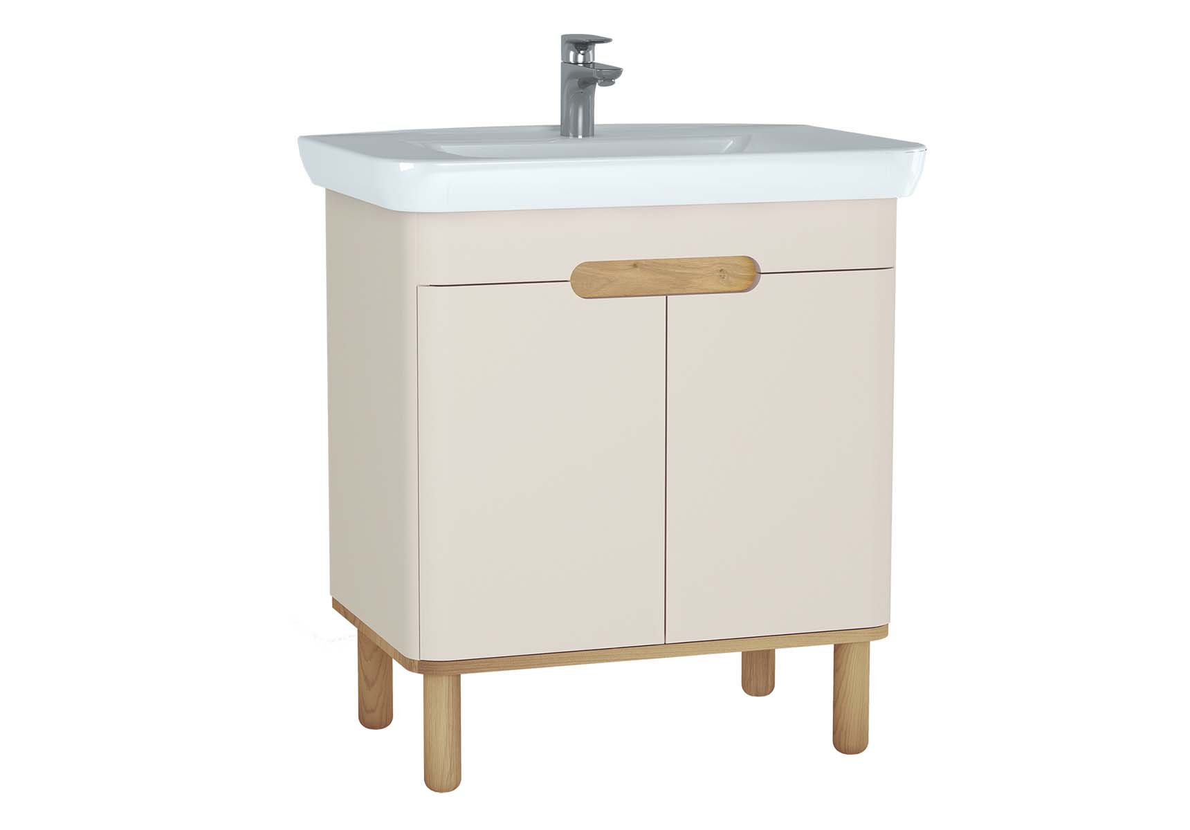 Sento Washbasin Unit, 80 cm, with doors, with legs, Matte Cream