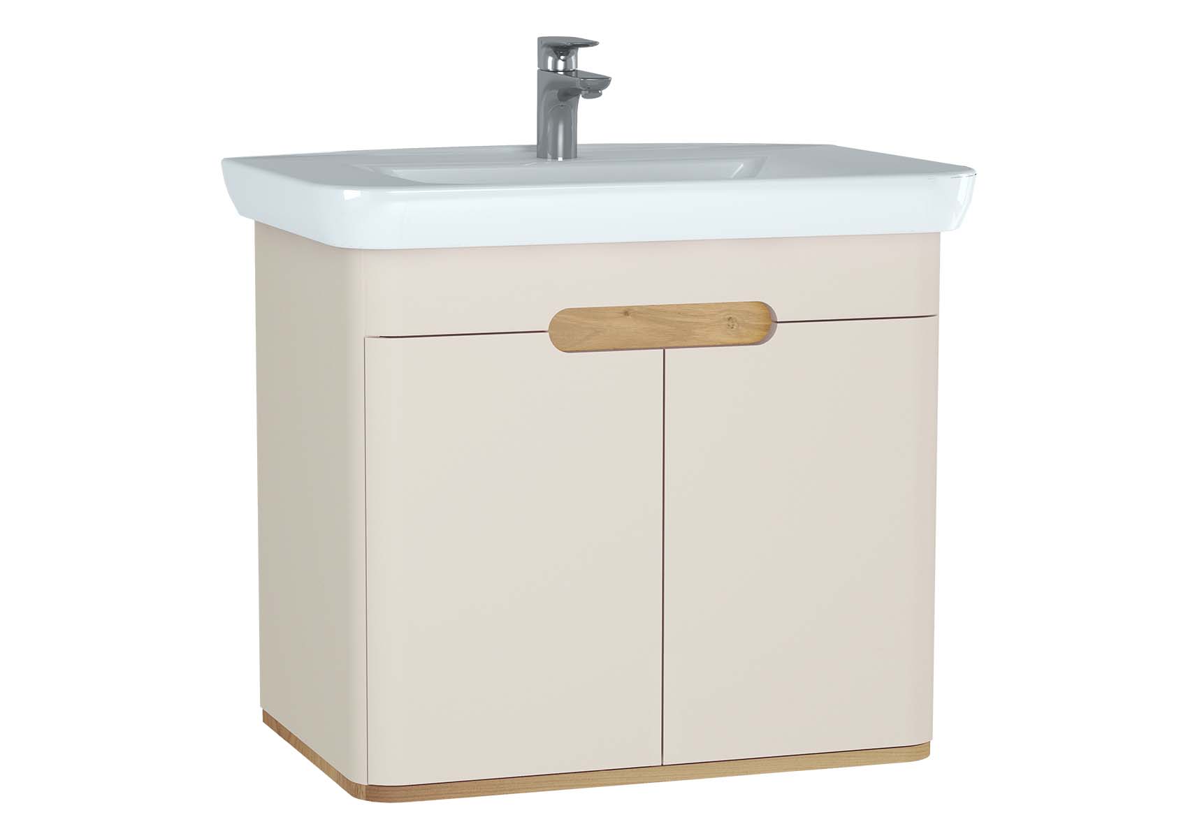 Sento Washbasin Unit, 80 cm, with doors, without legs, Matte Cream