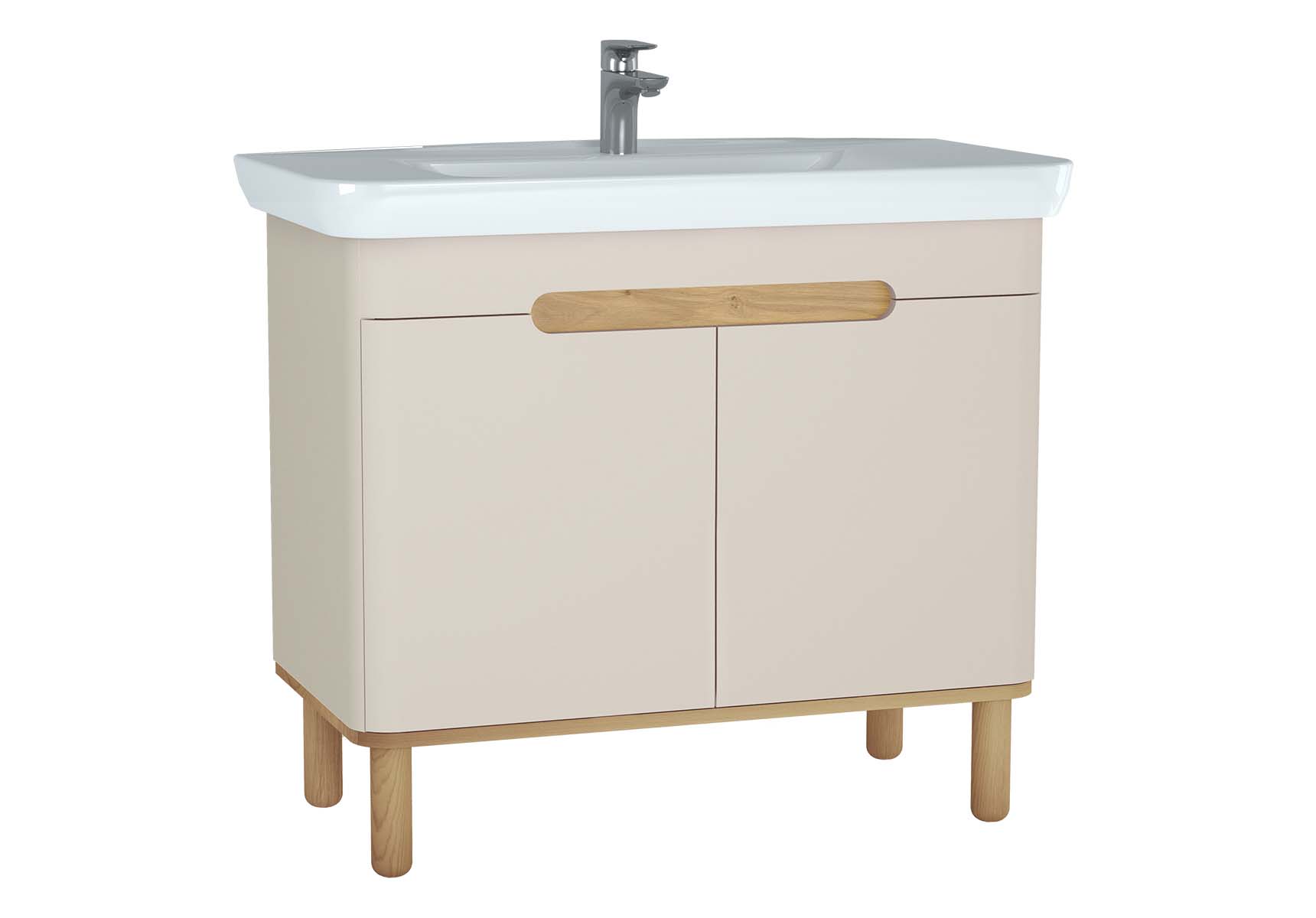 Sento Washbasin Unit, 100 cm, with doors, with legs, Matte Cream