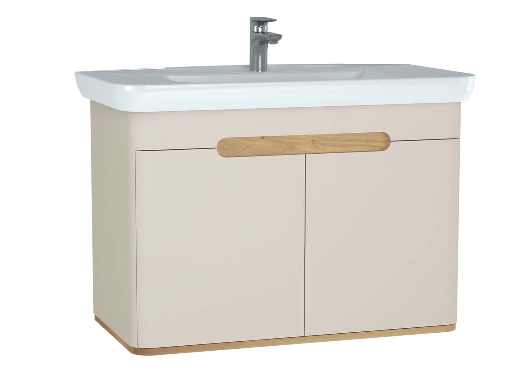 Sento Washbasin Unit, 100 cm, with doors, without legs, Matte Cream