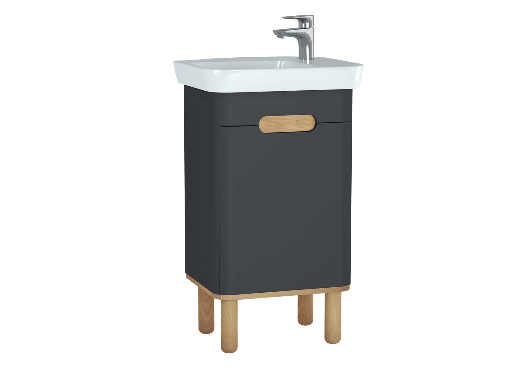 Sento Washbasin Unit, 50 cm, with doors, with legs, Matte Anthracite, right