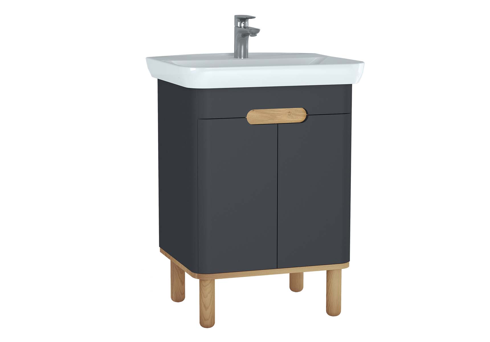 Sento Washbasin Unit, 65 cm, with doors, with legs, Matte Anthracite