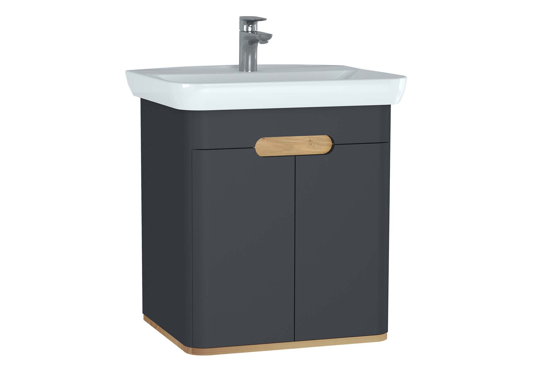 Sento Washbasin Unit, 65 cm, with doors, without legs, Matte Anthracite