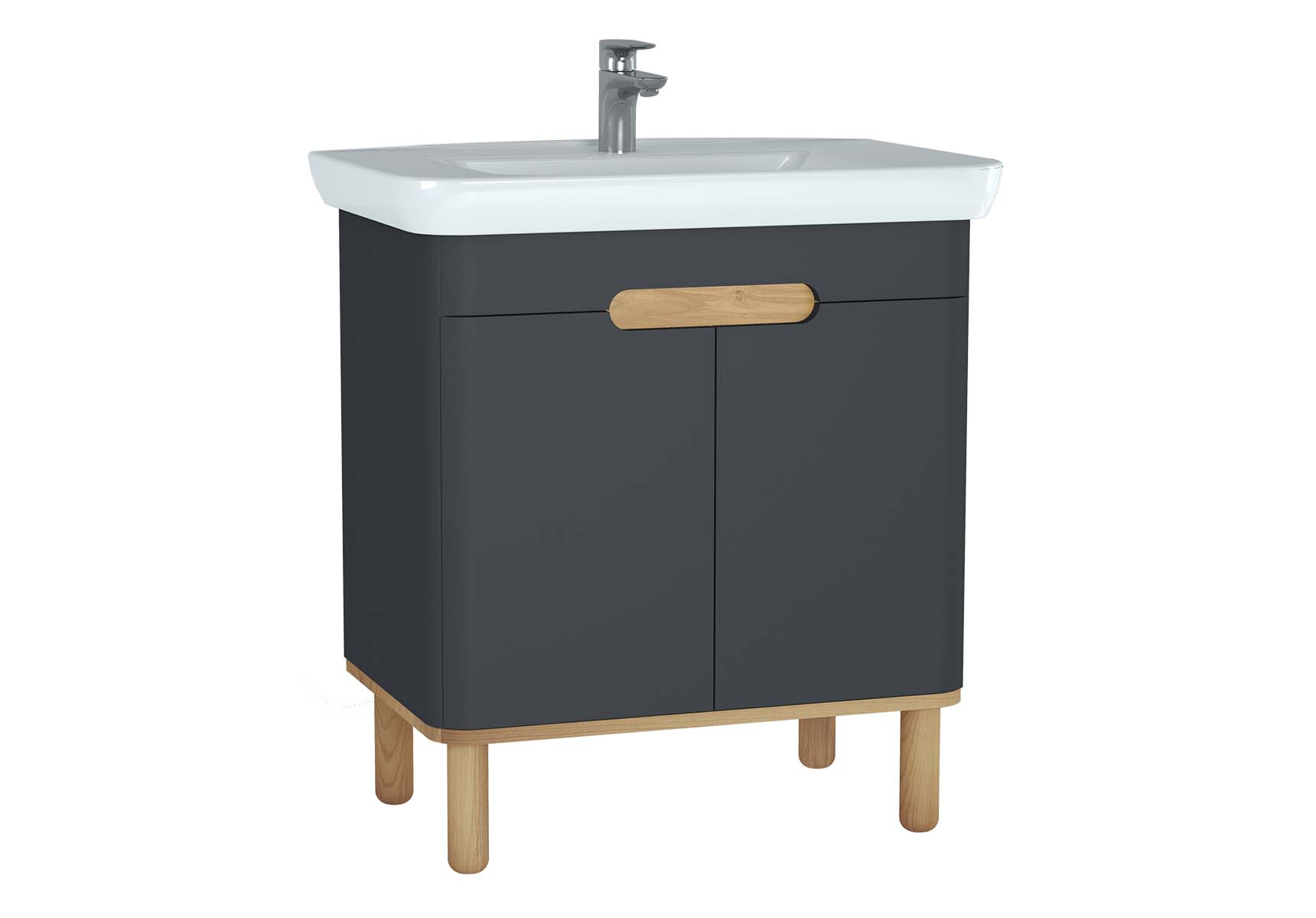 Sento Washbasin Unit, 80 cm, with doors, with legs, Matte Anthracite