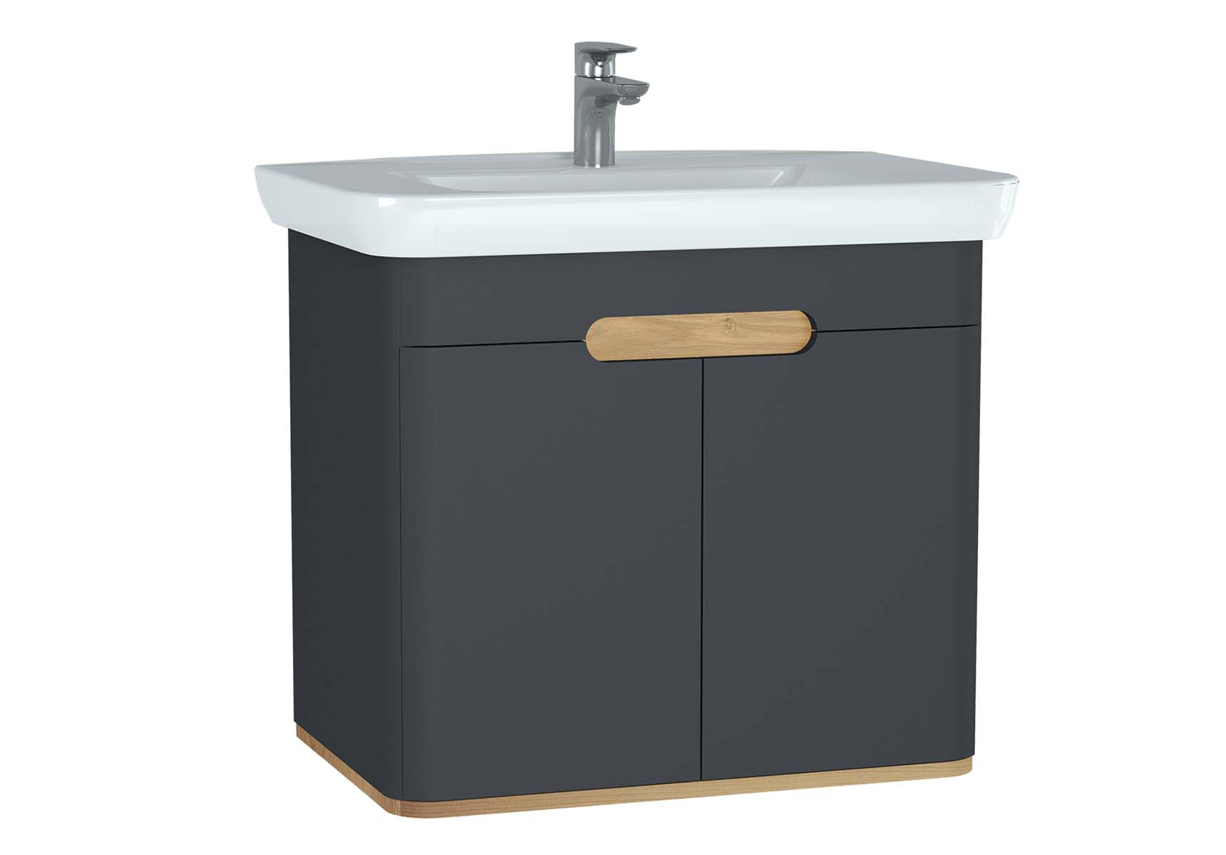 Sento Washbasin Unit, 80 cm, with doors, without legs, Matte Anthracite