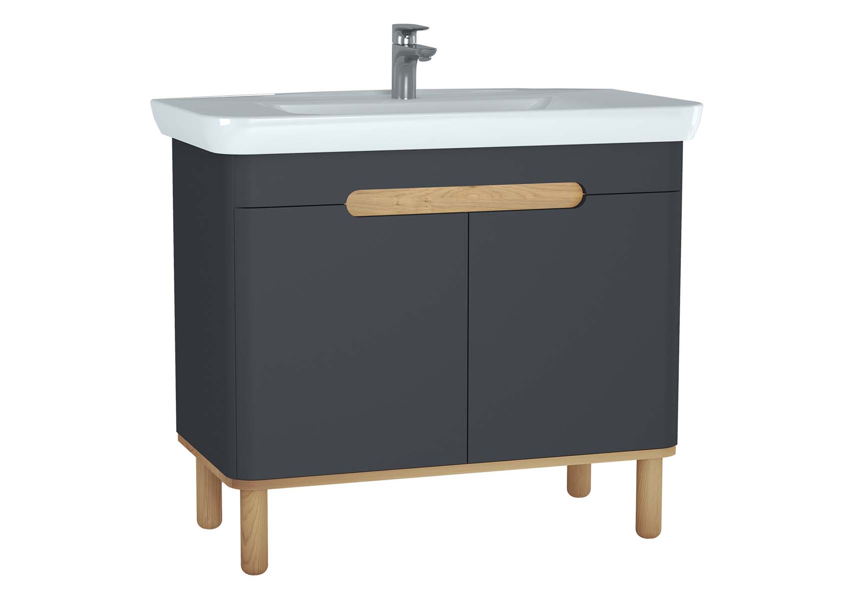 Sento Washbasin Unit, 100 cm, with doors, with legs, Matte Anthracite