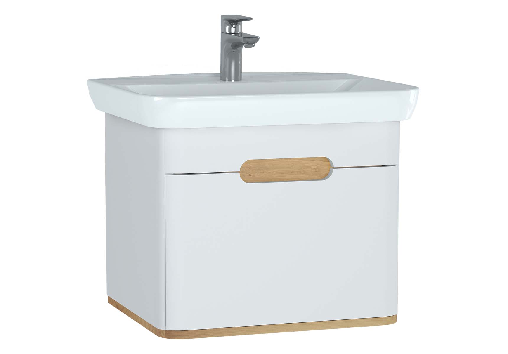Sento Washbasin Unit, 65 cm, with 1 drawer, without legs, Matte White
