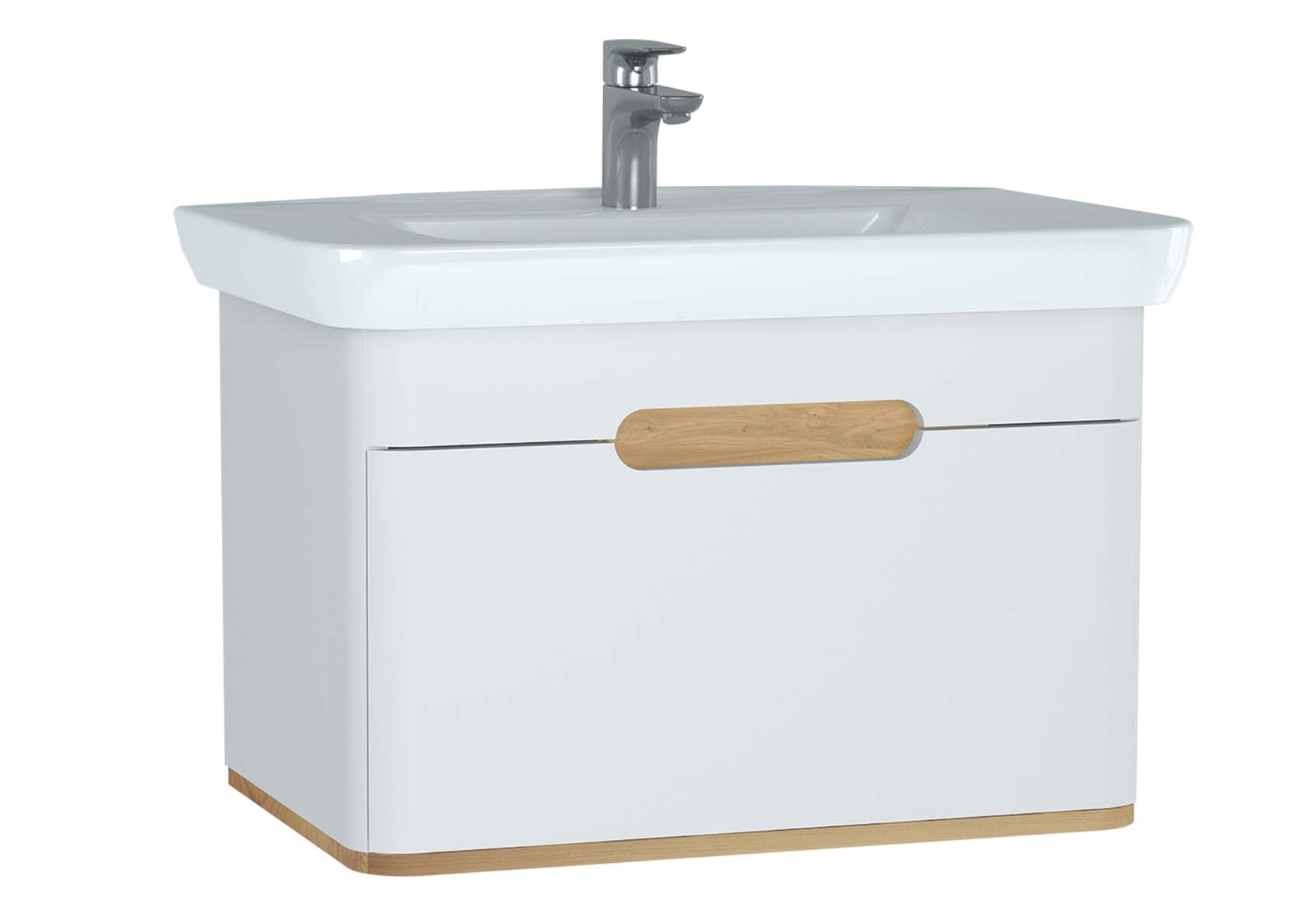 Sento Washbasin Unit, 80 cm, with 1 drawer, without legs, Matte White