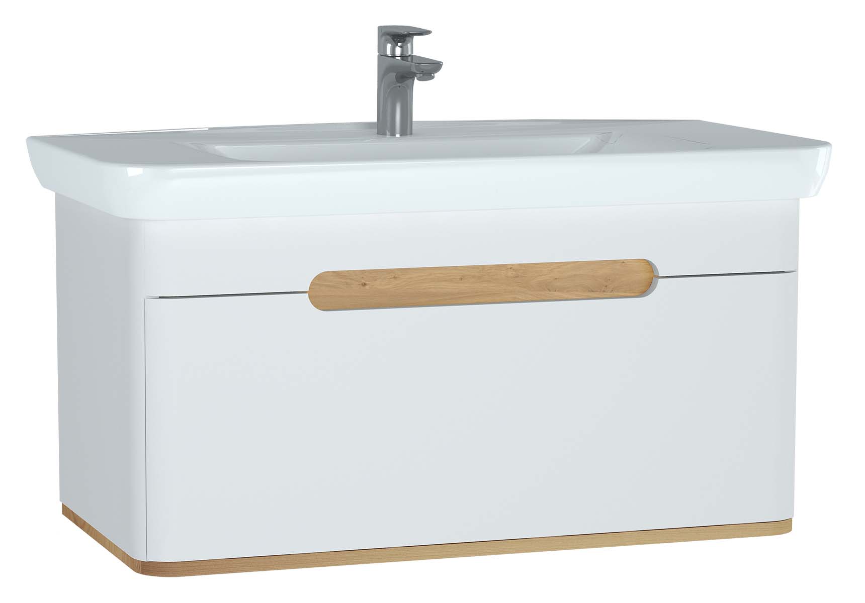 Sento Washbasin Unit, 100 cm, with 1 drawer, without legs, Matte White