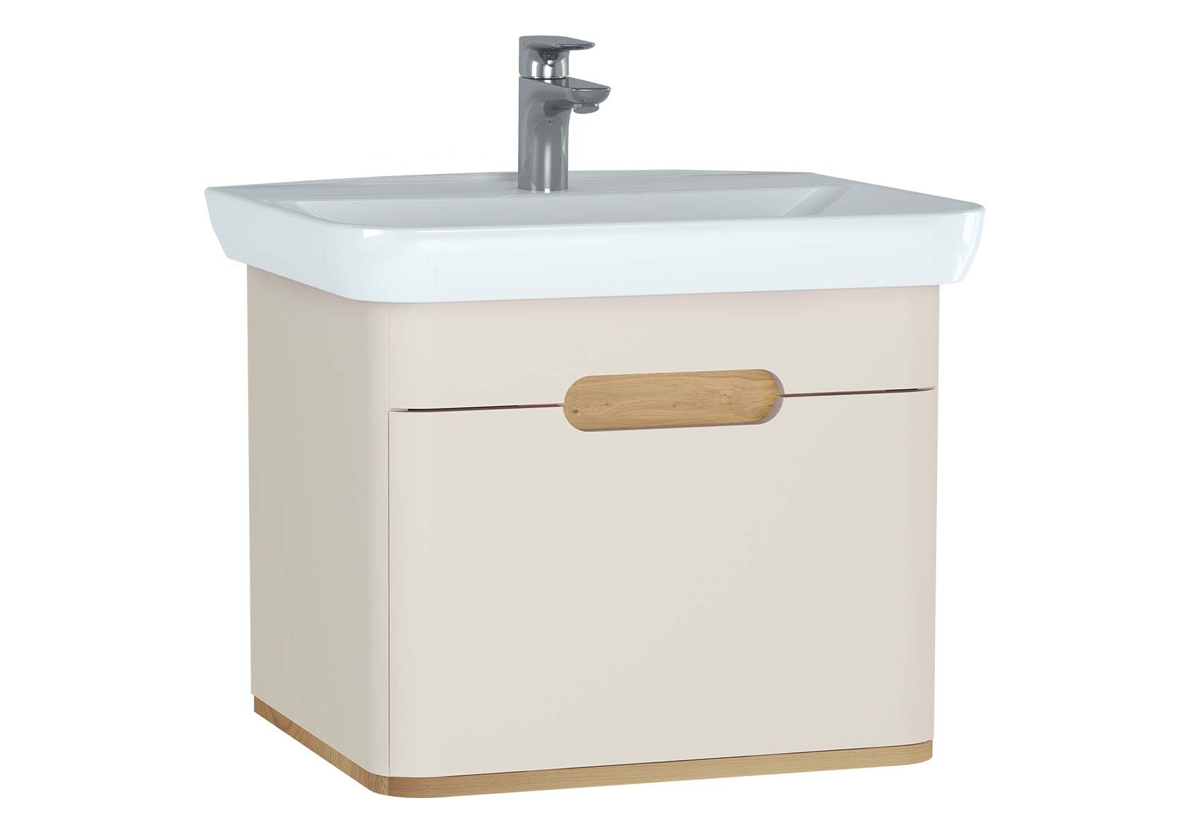 Sento Washbasin Unit, 65 cm, with 1 drawer, without legs, Matte Cream