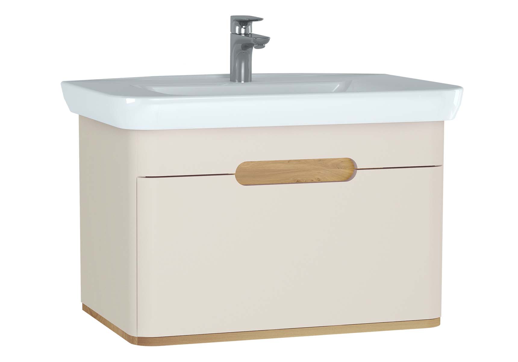 Sento Washbasin Unit, 80 cm, with 1 drawer, without legs, Matte Cream