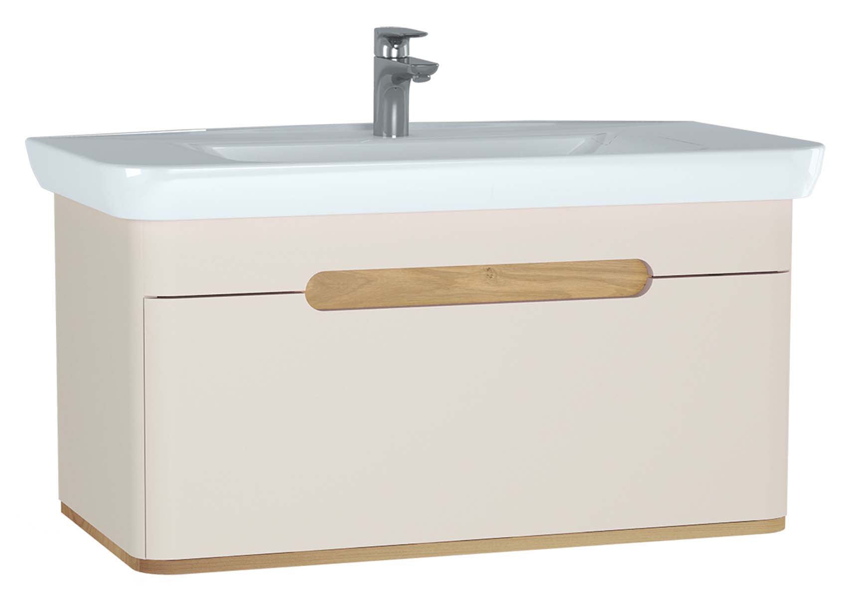Sento Washbasin Unit, 100 cm, with 1 drawer, without legs, Matte Cream