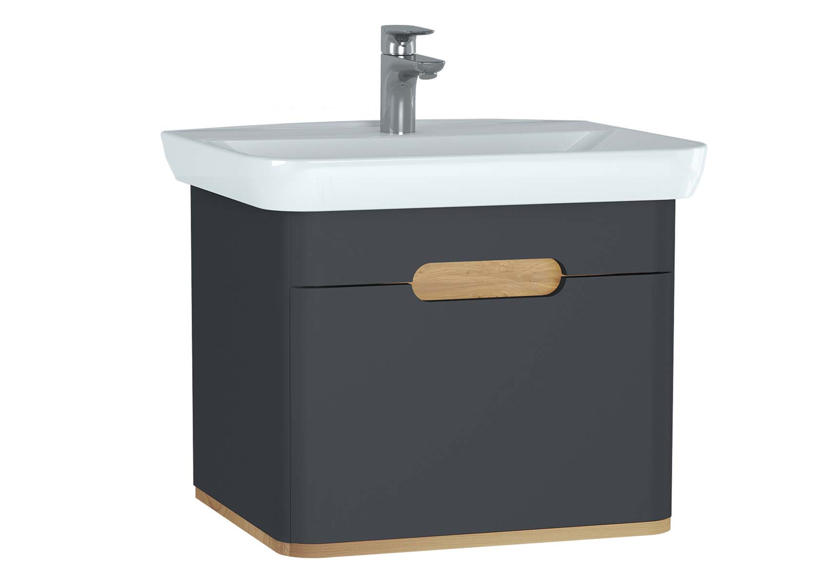Sento Washbasin Unit, 65 cm, with 1 drawer, without legs, Matte Anthracite